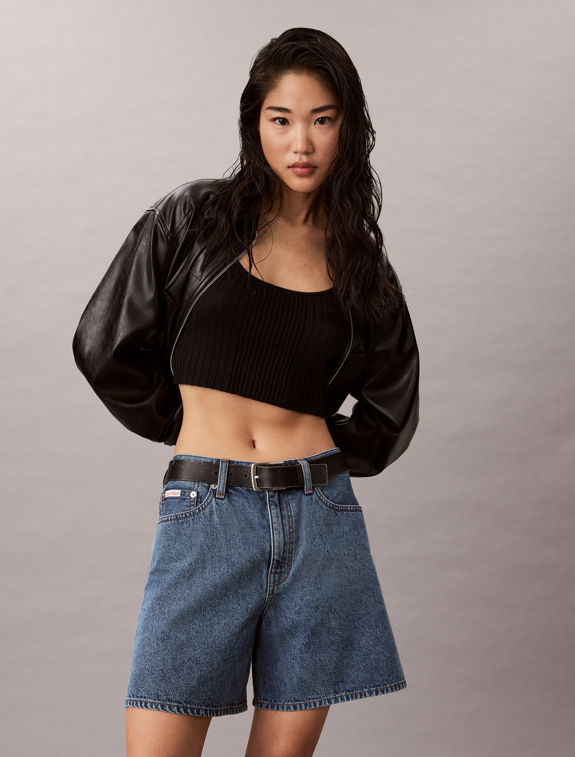 High Rise A-Line Denim Shorts