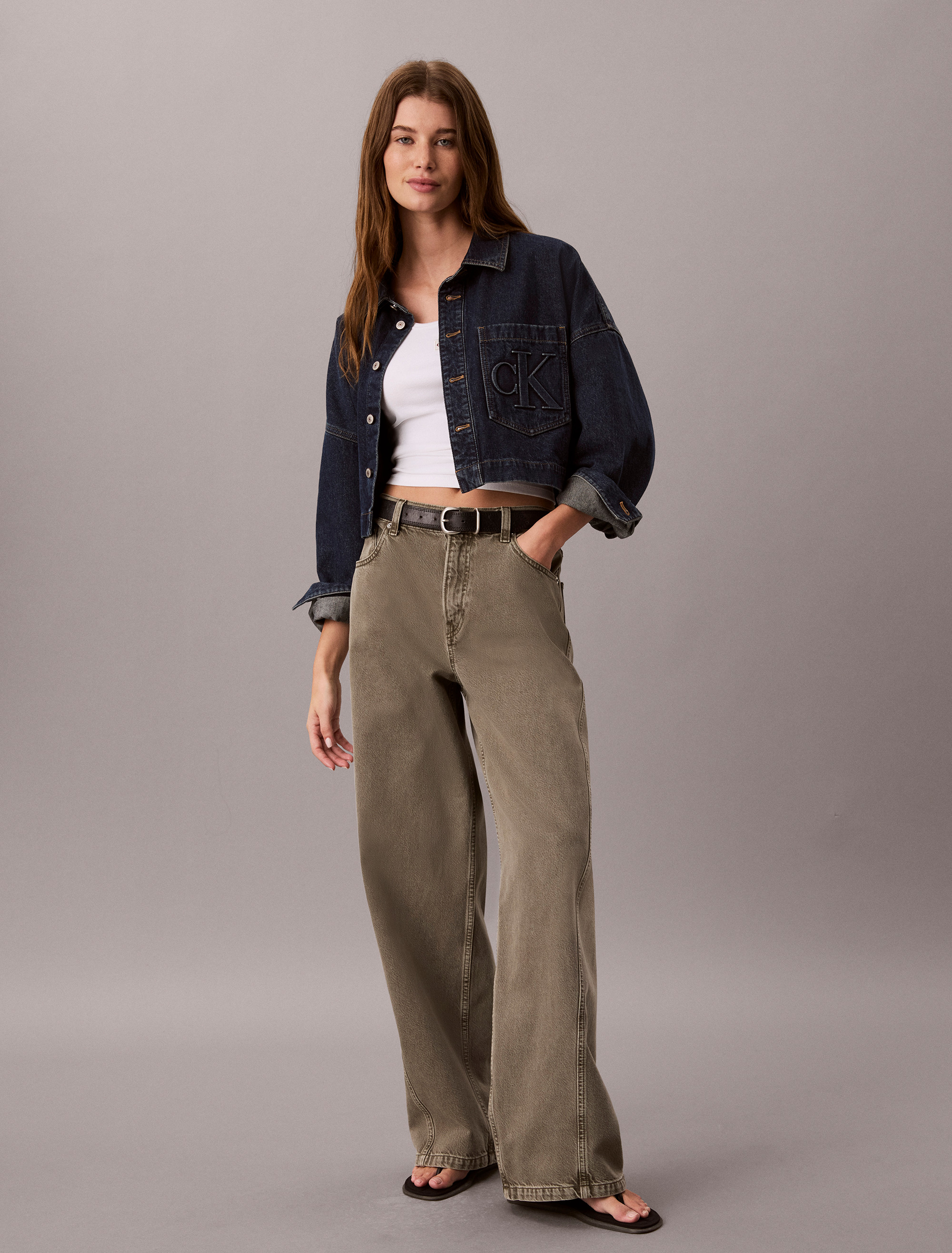 Monogram Logo Denim Cropped Shirt