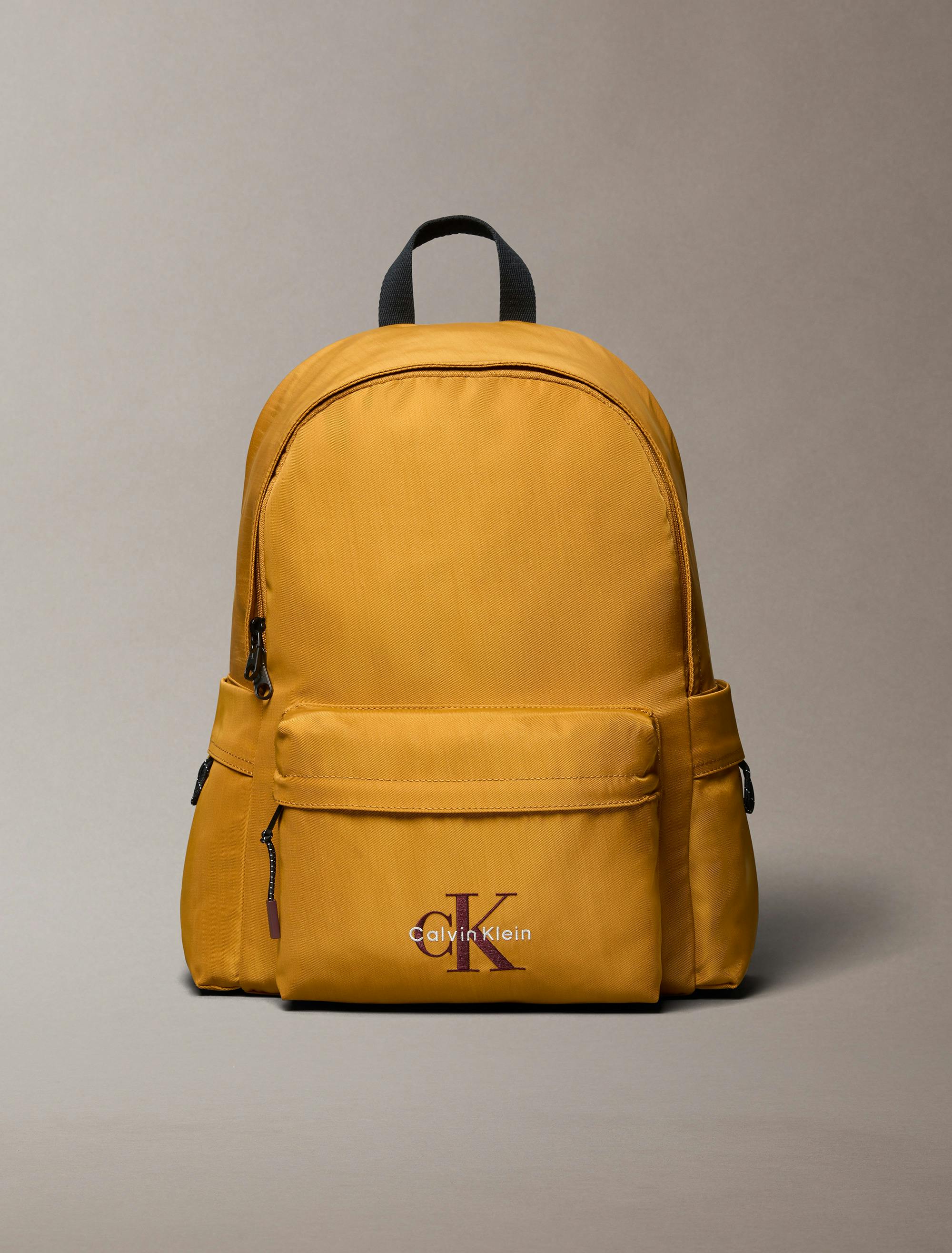 Calvin Klein Monogram Logo Backpack Brown & Gold with Adj. Strap CALVIN KLEIN Brown Logo Backpack Bag Like new | Mercari main image 2