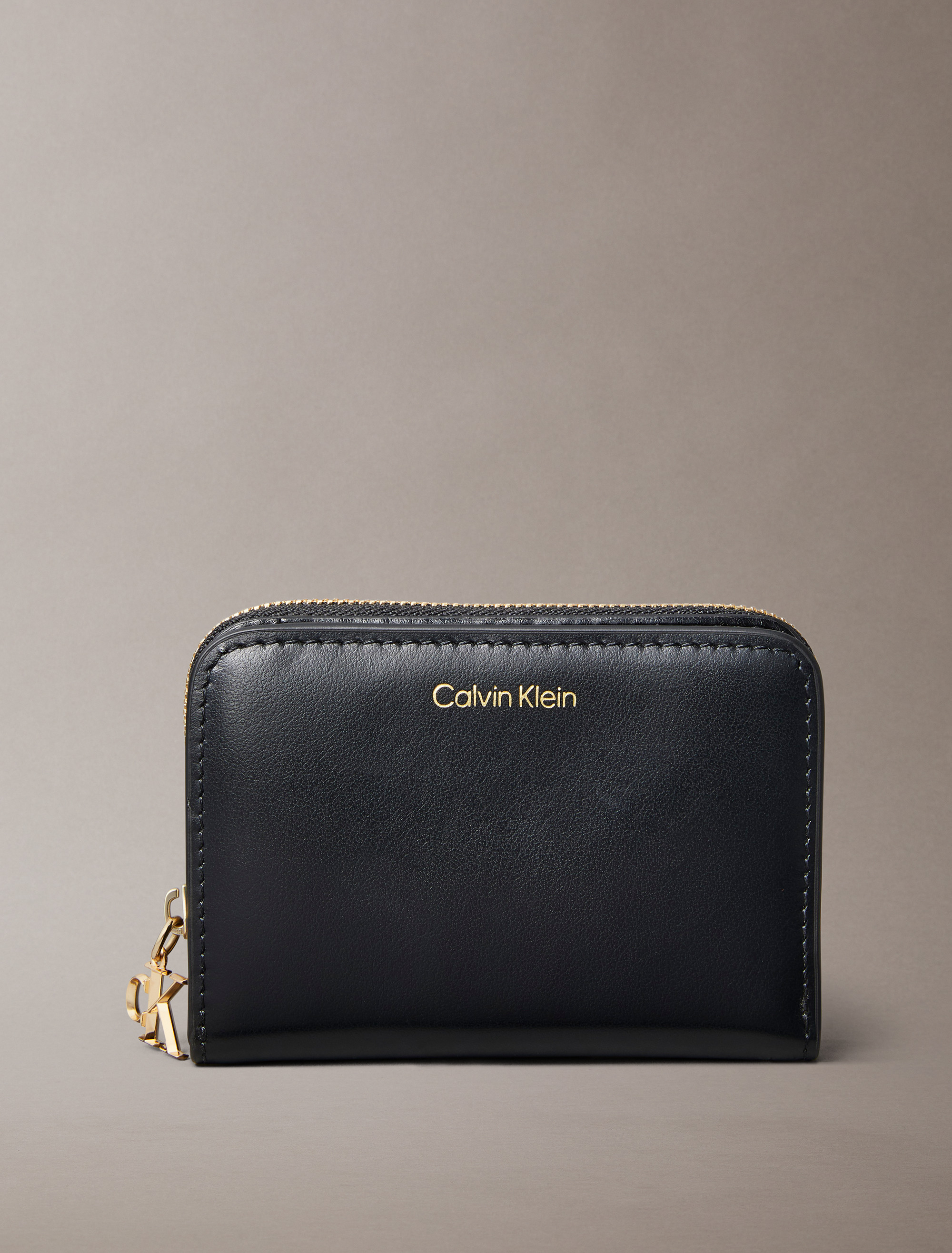 Leather Monogram Charm Zip Wallet