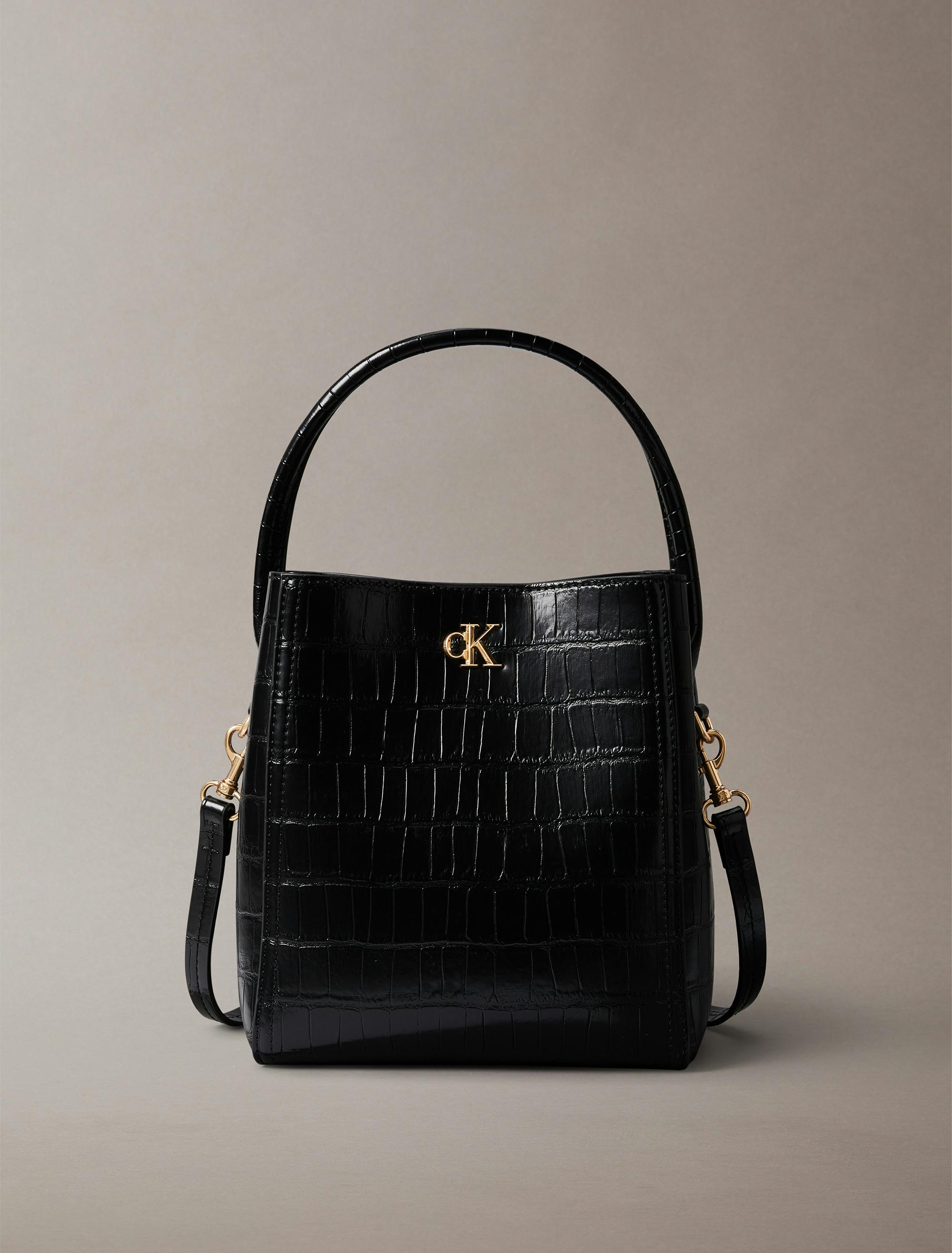 Monogram Logo Hardware Chain Crocodile Print Shoulder Bag 