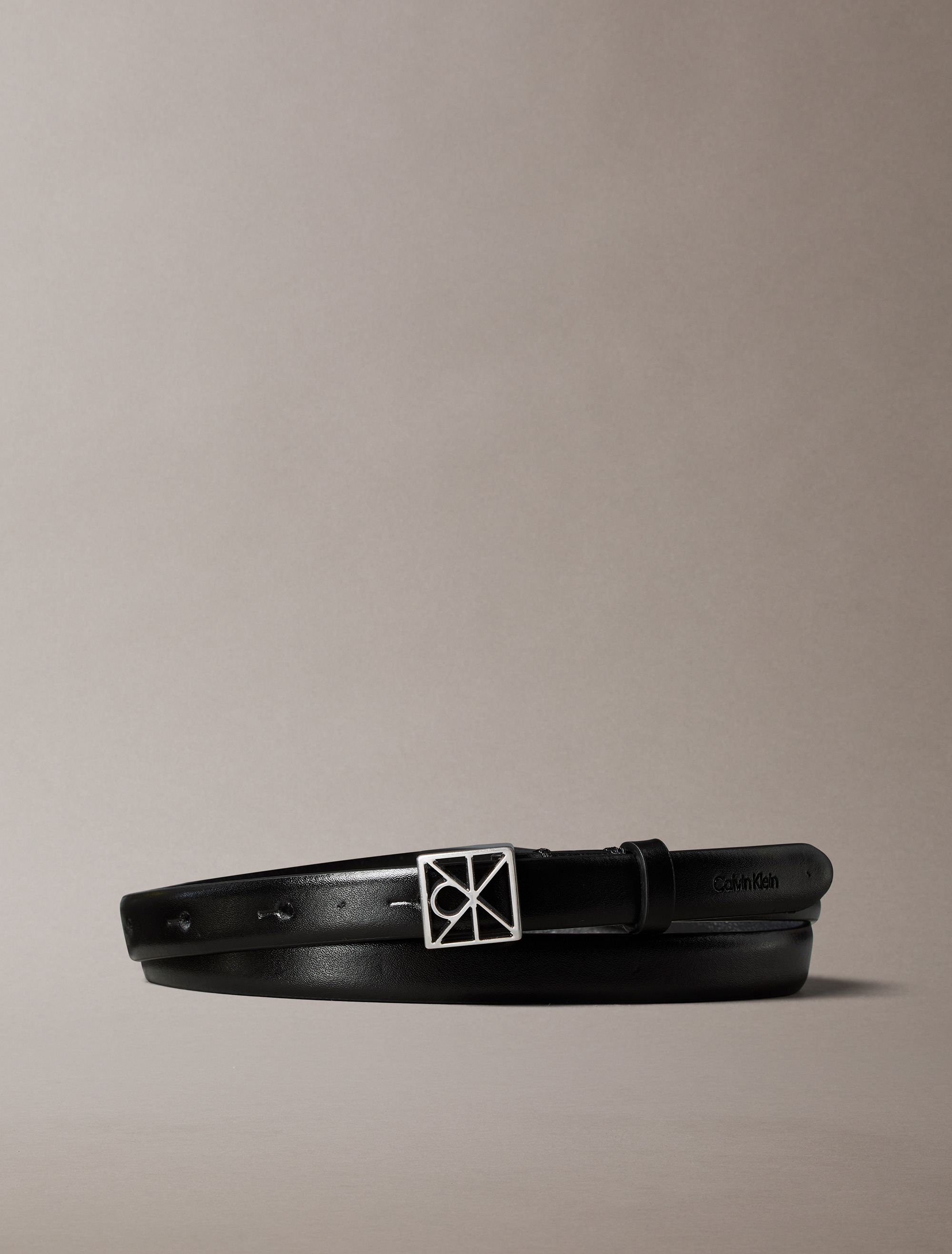 Slim Leather Emblem Logo Belt