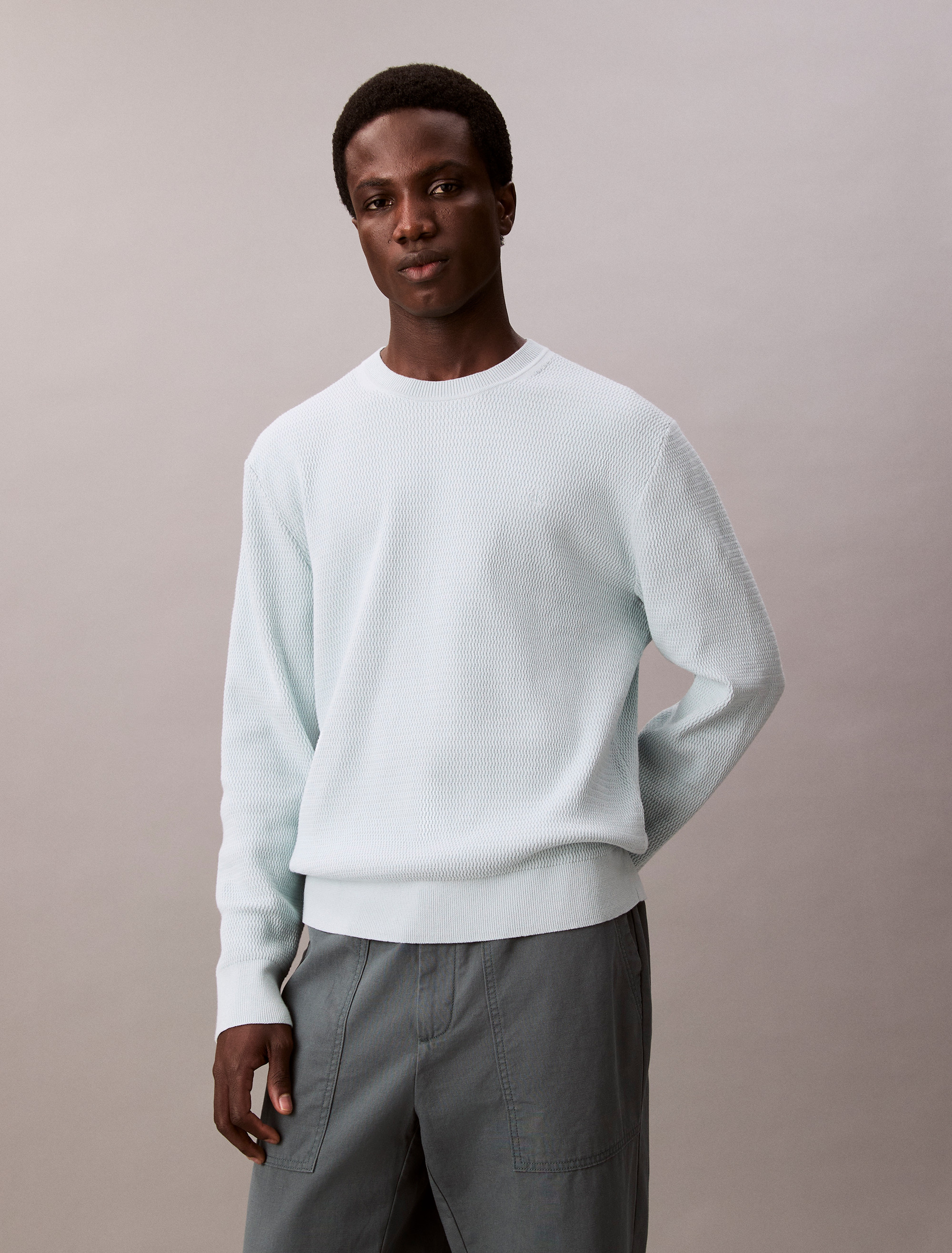 Cotton Textured Classic Crewneck Jumper