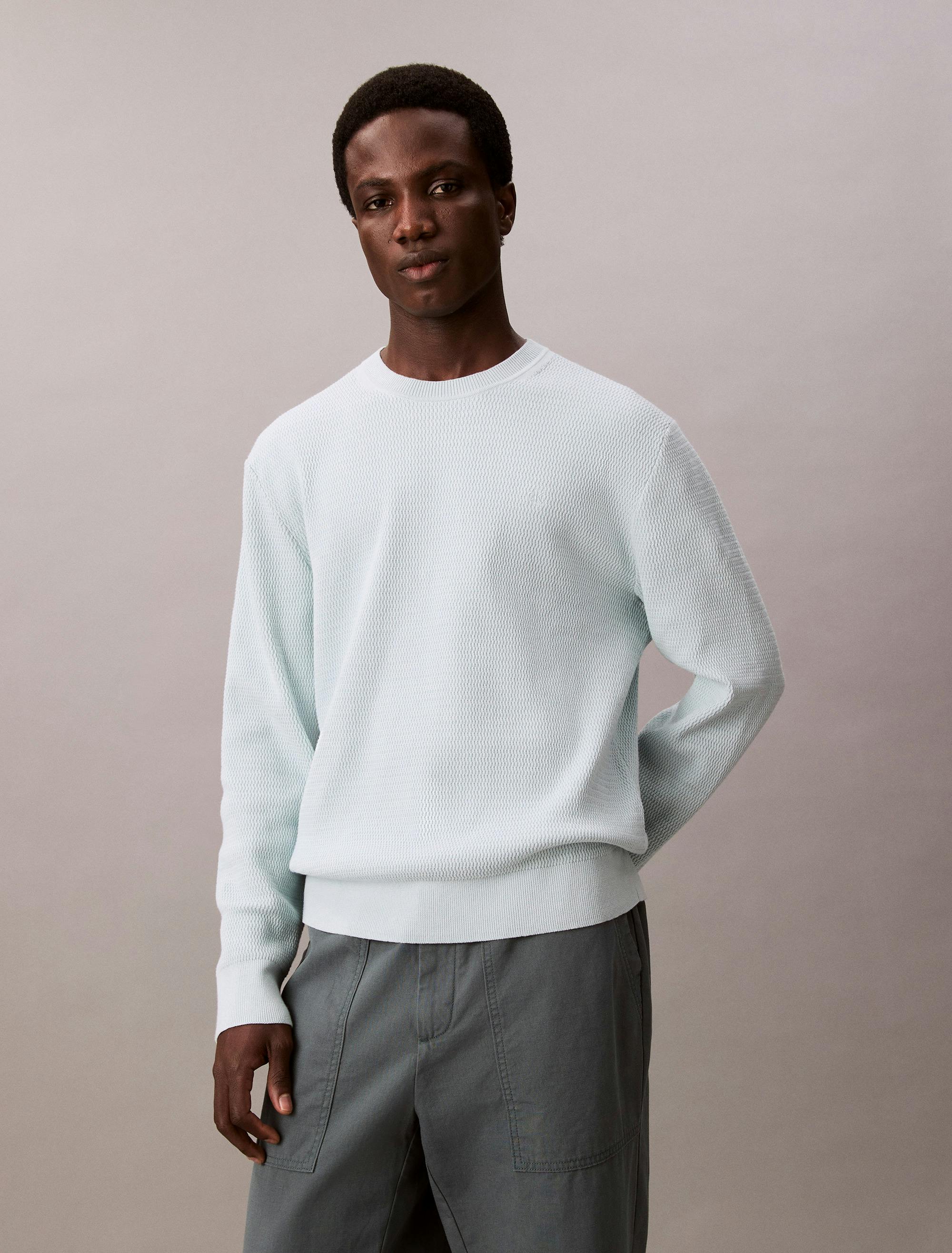 Cotton Textured Classic Crewneck Jumper Calvin Klein