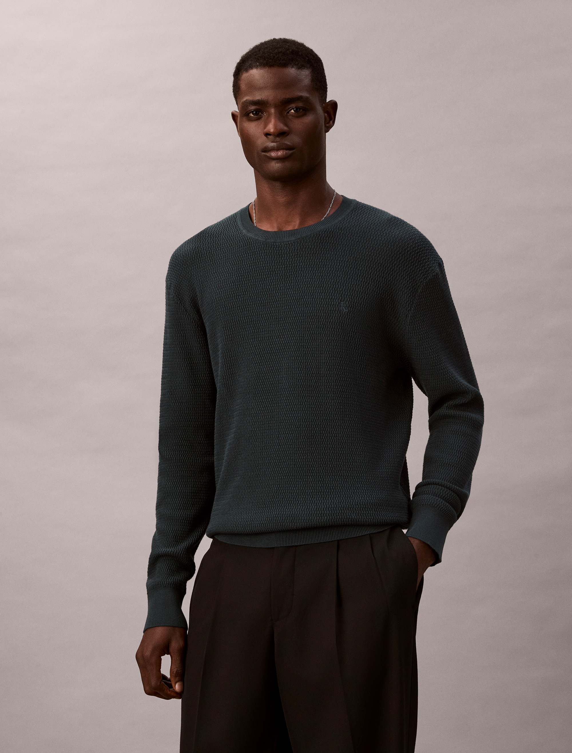 Cotton Textured Classic Crewneck Jumper