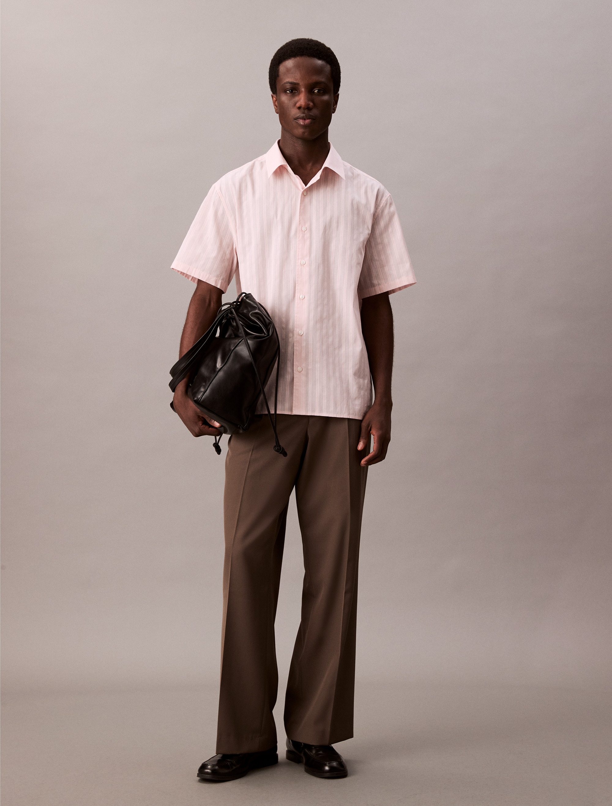 Textured Cotton Stripe Short Sleeve Shirt | Calvin Klein