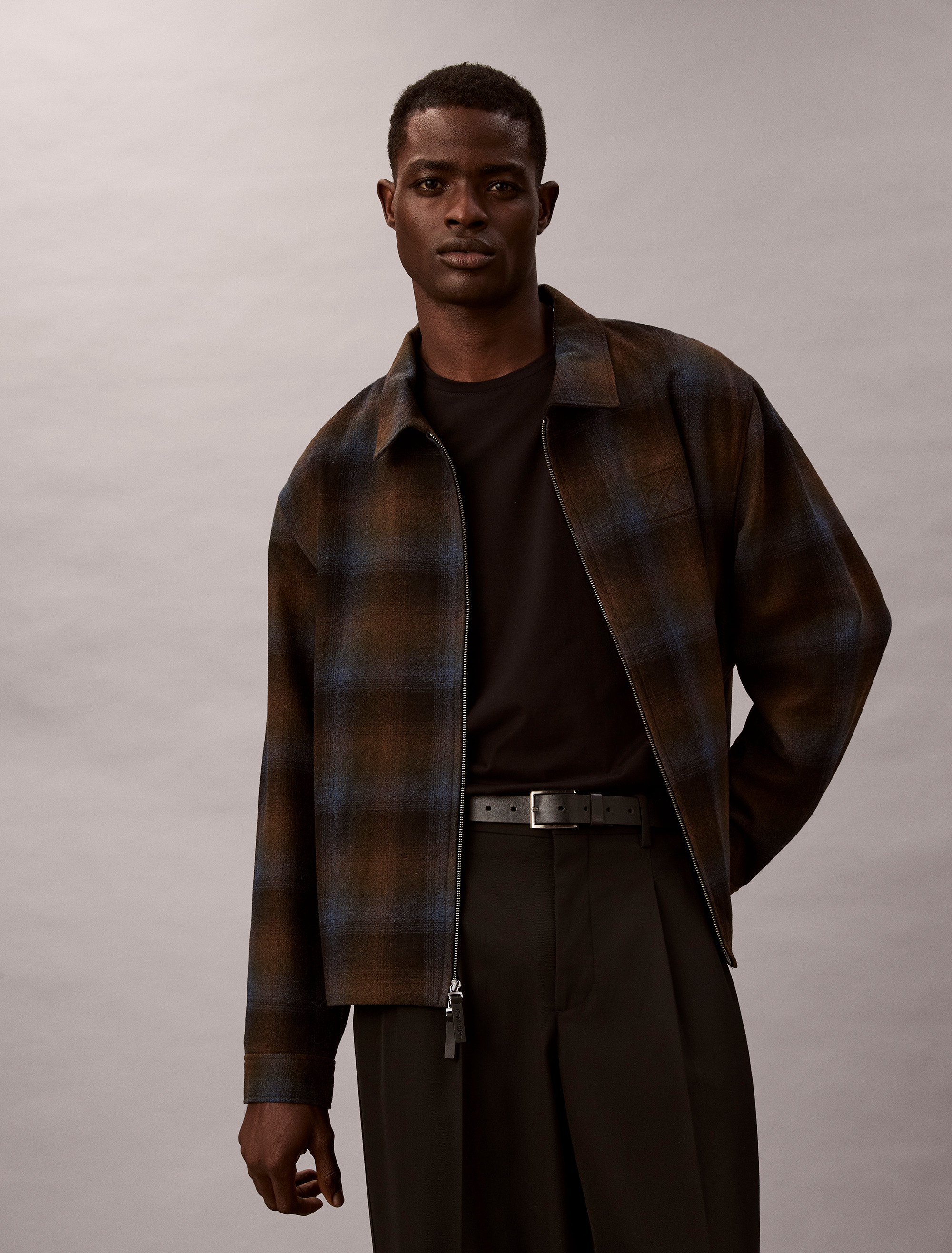 Yarn-Dyed Wool Blend Flannel Zip Jacket