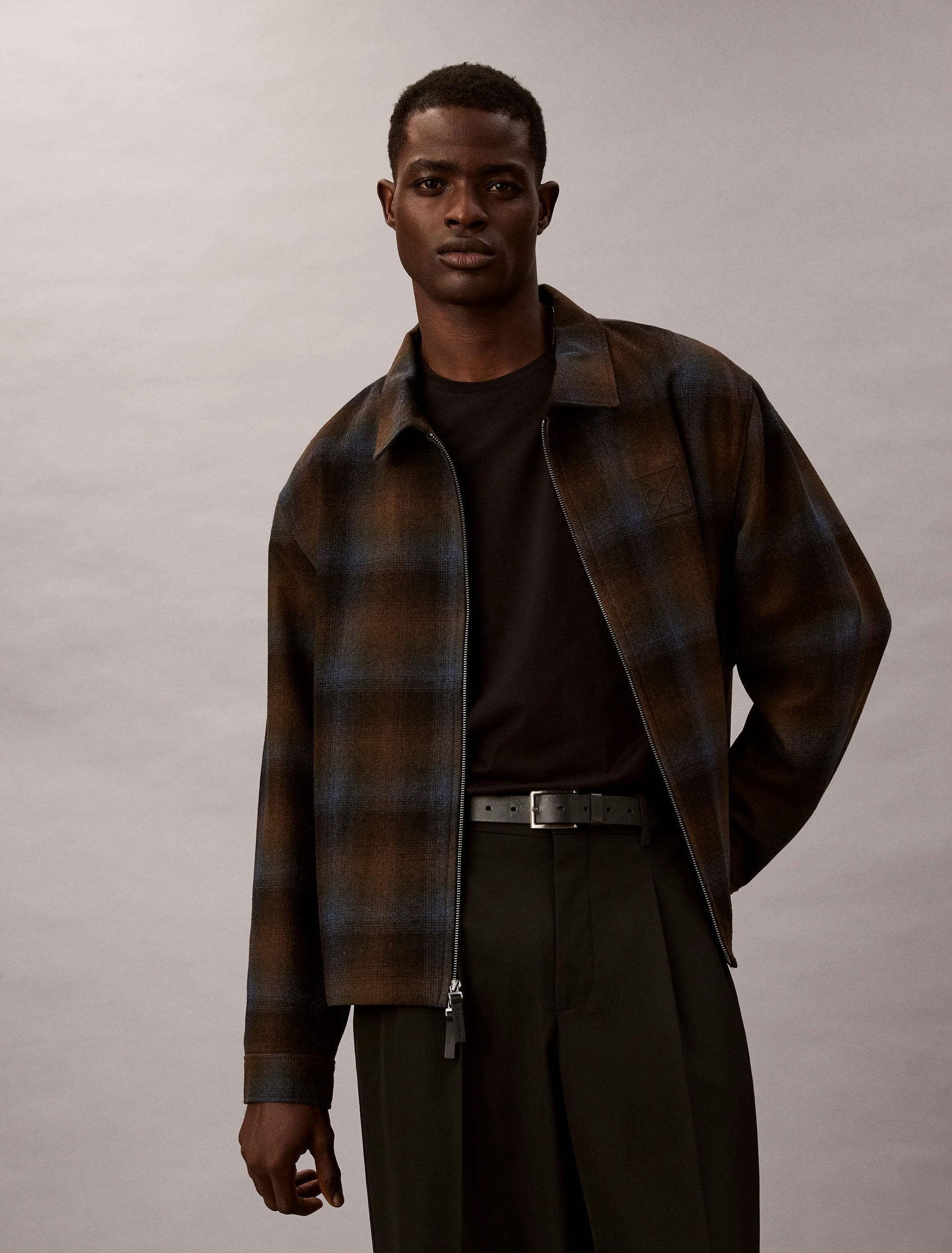 Yarn-Dyed Wool Blend Flannel Zip Jacket | Calvin Klein
