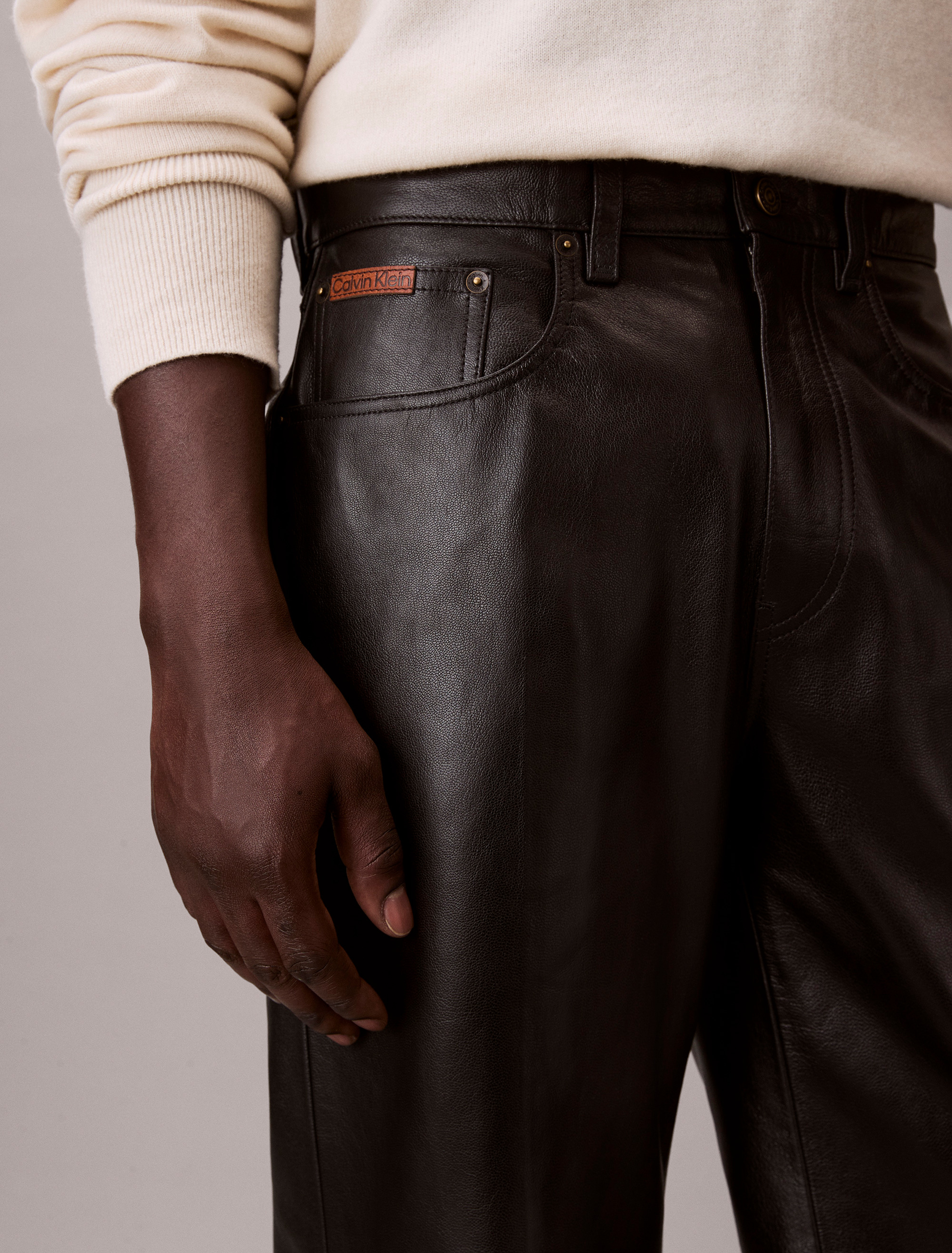 90s Straight Leather Pants | Calvin Klein