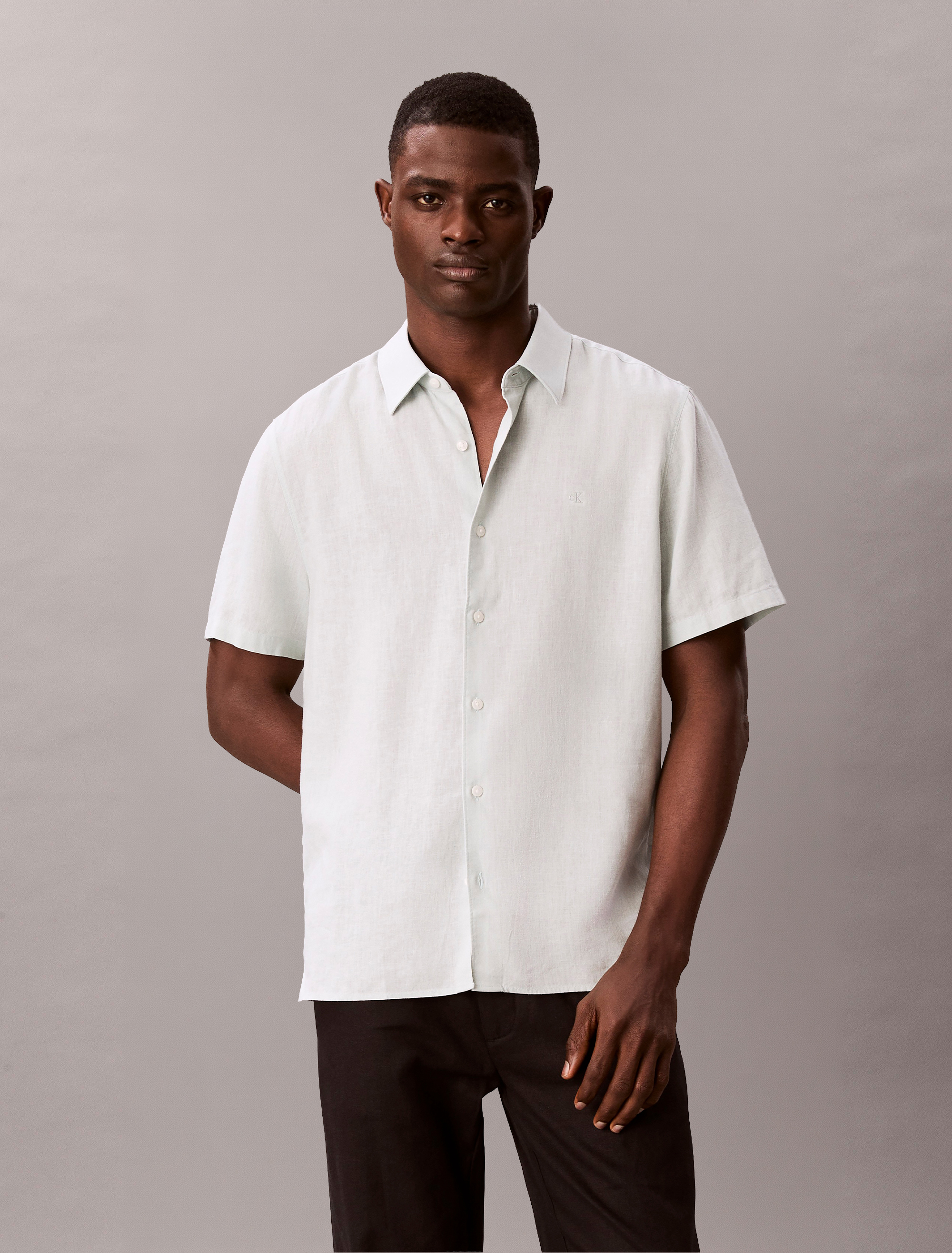 Linen Blend Classic Button-Down Shirt