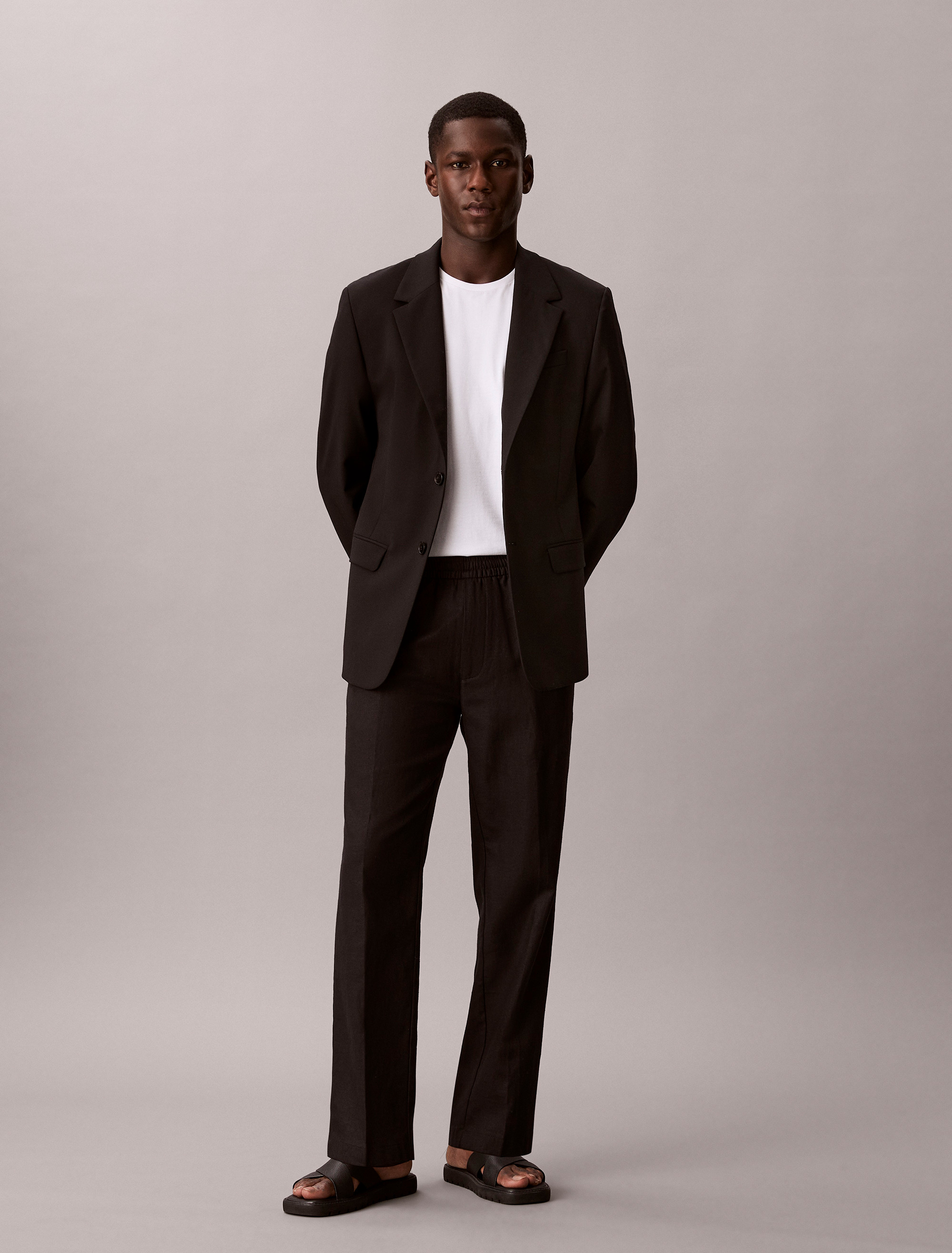 Linen Blend Straight Pull-On Pants