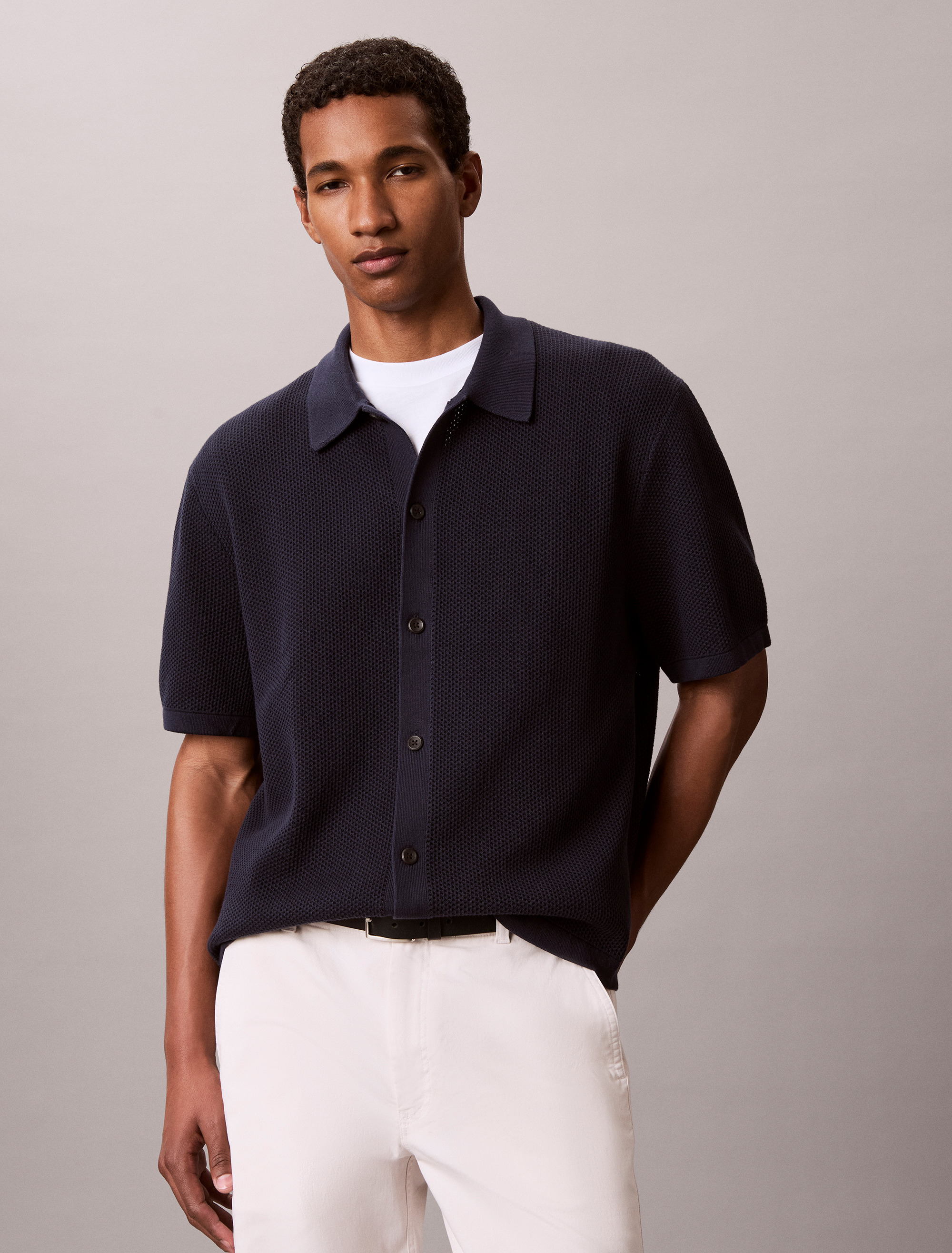 Mesh Stitch Button-Down Jumper