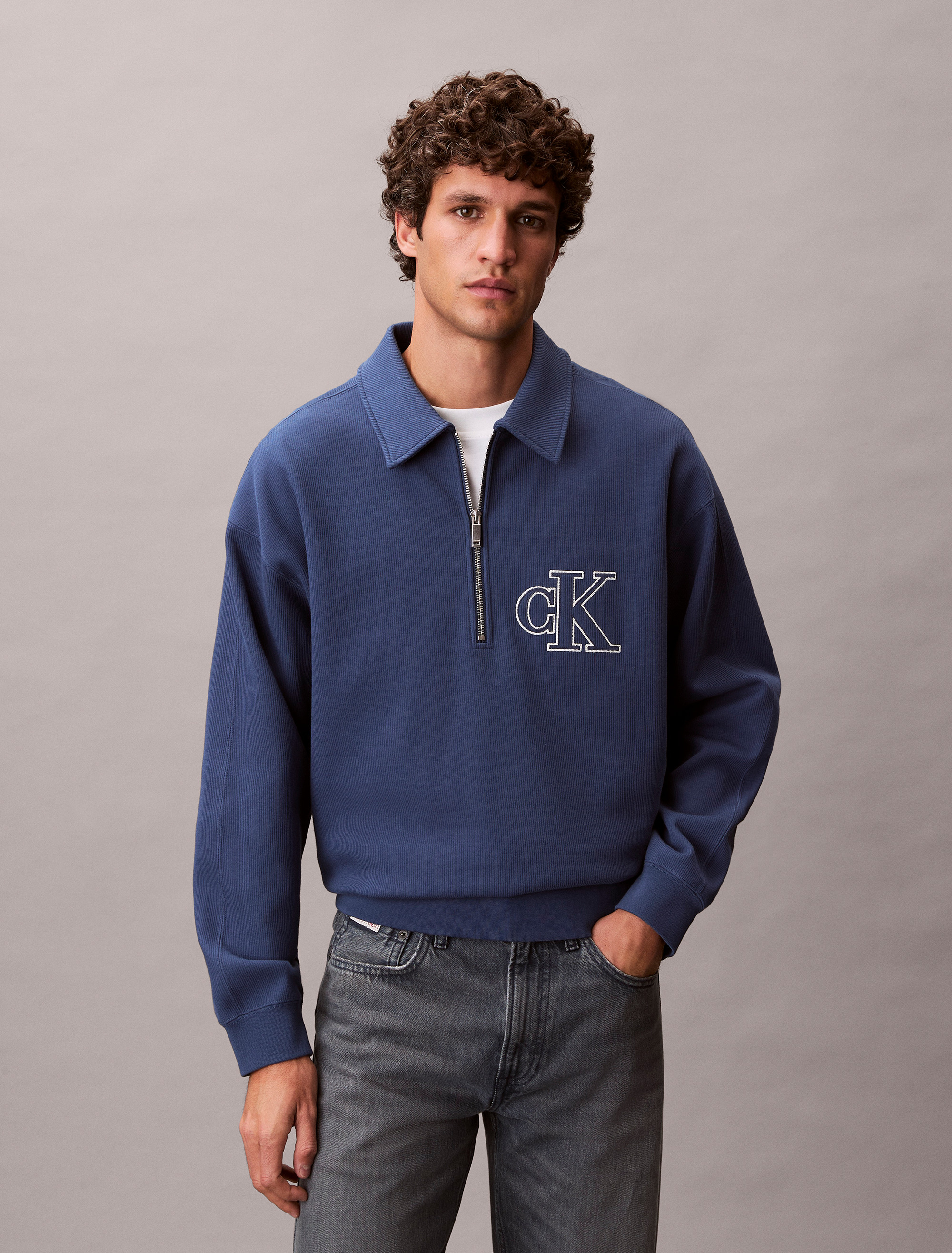Varsity Monogram Logo Quarter Zip Sweatshirt