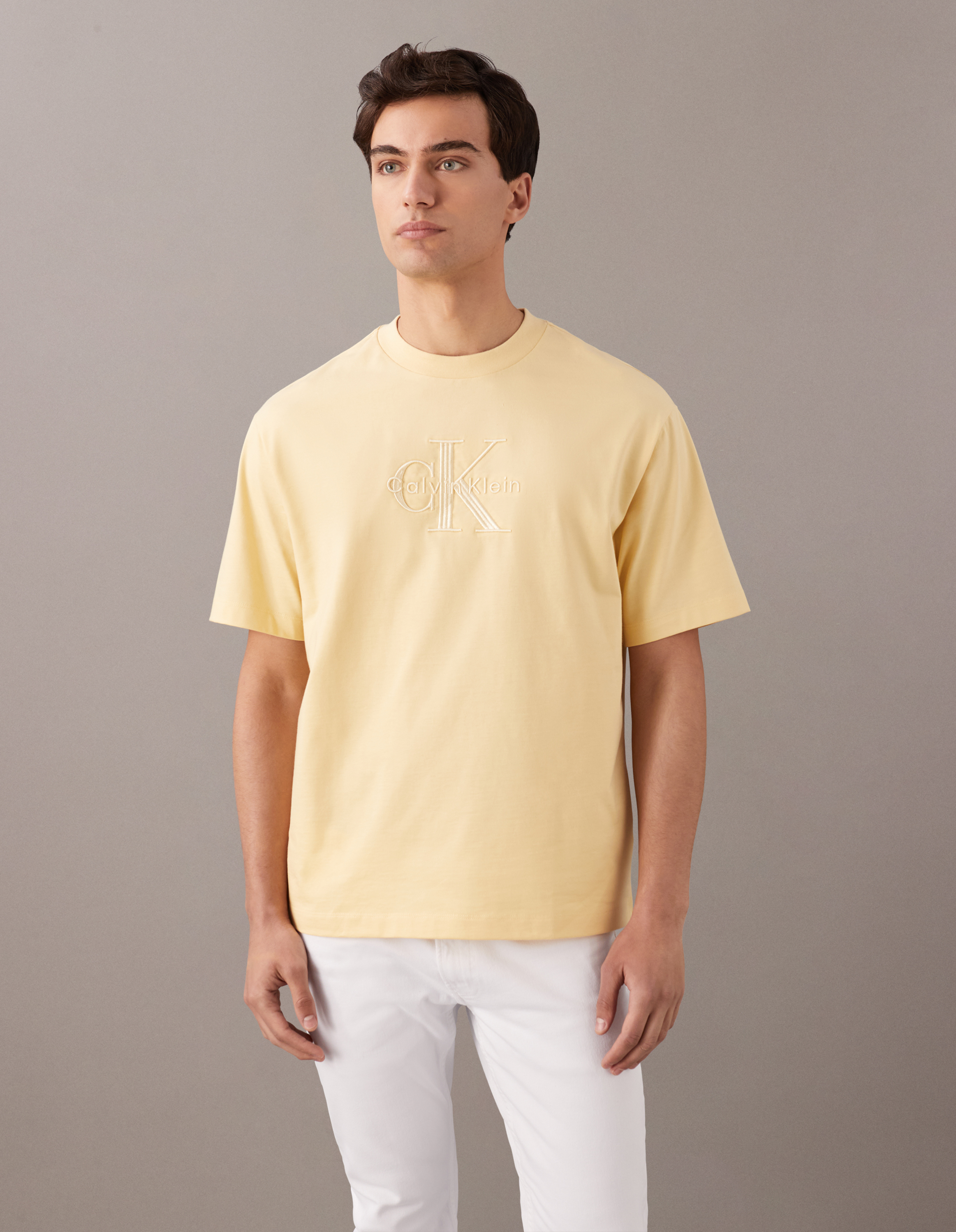 Tシャツ・カットソー Malbon Golf PARADISE PATTERN T-SHIRT LIGHT BEIGE MAN M4221PT Logo Neckline T-Shirt – Jaspal Official Store