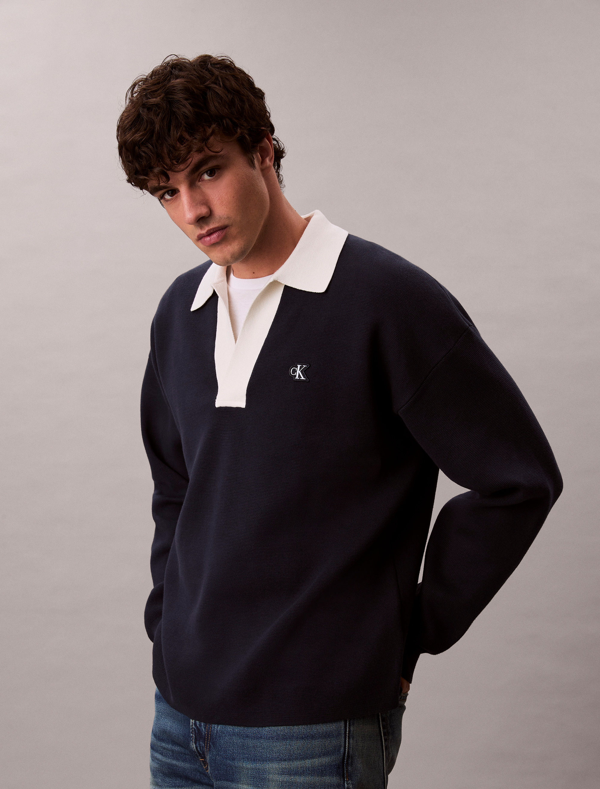 Cotton Relaxed Johnny Collar Jumper