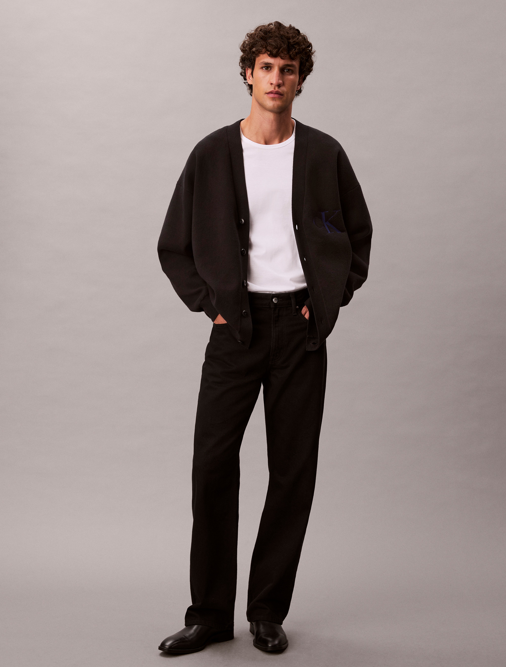 Cotton Blend Monogram Logo Relaxed Cardigan