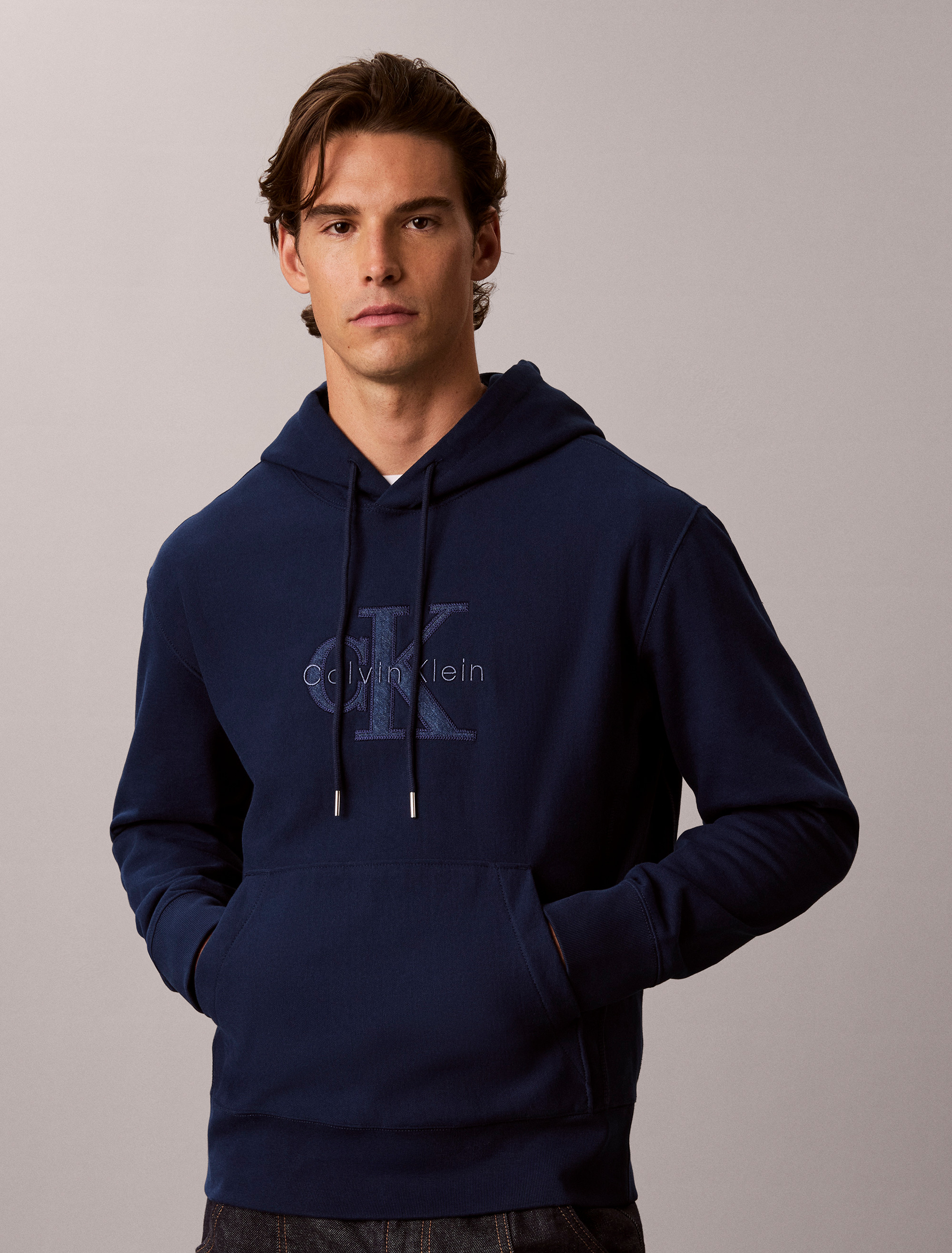Premium Terry Denim Logo Hoodie