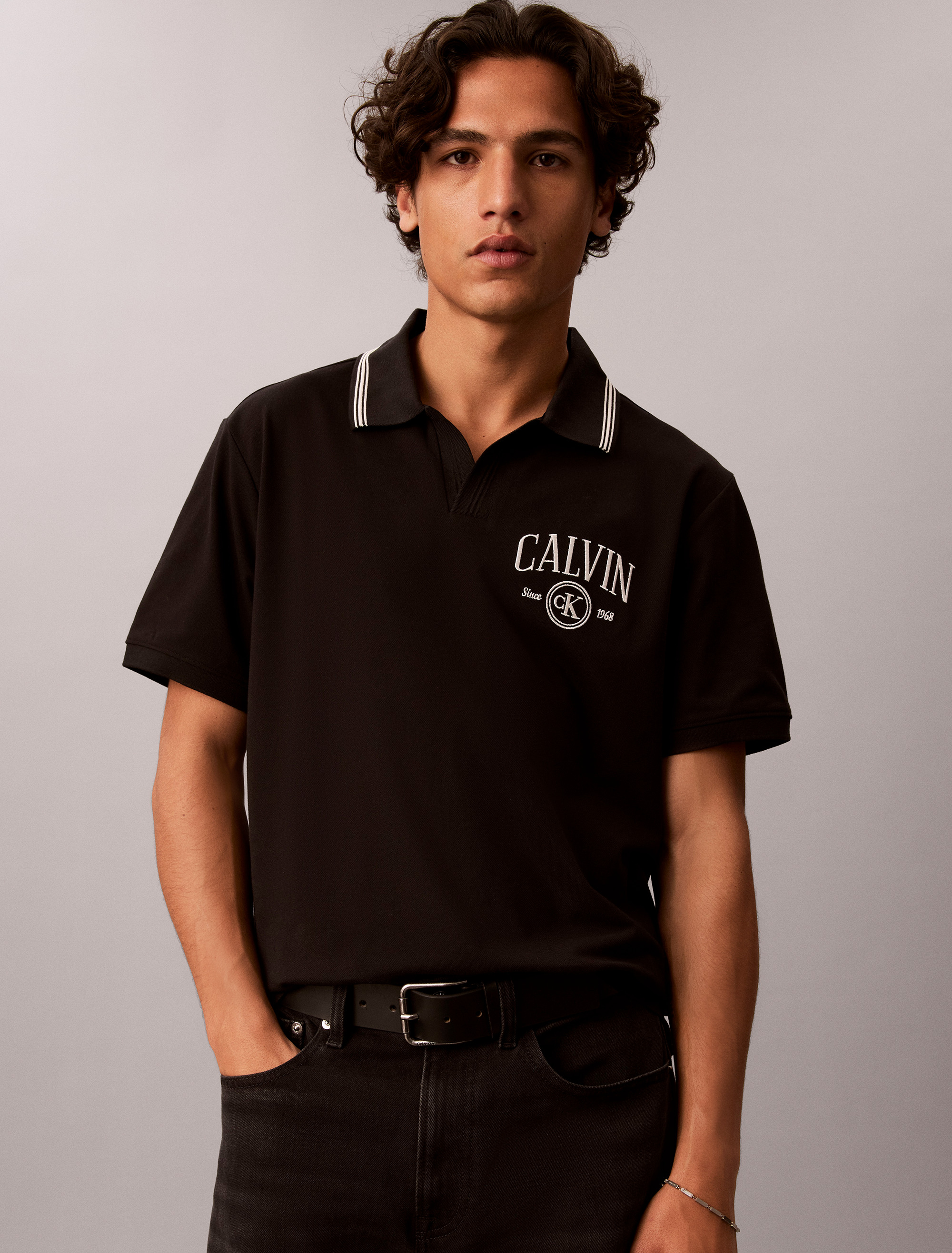 Open Collar Pique Graphic Polo