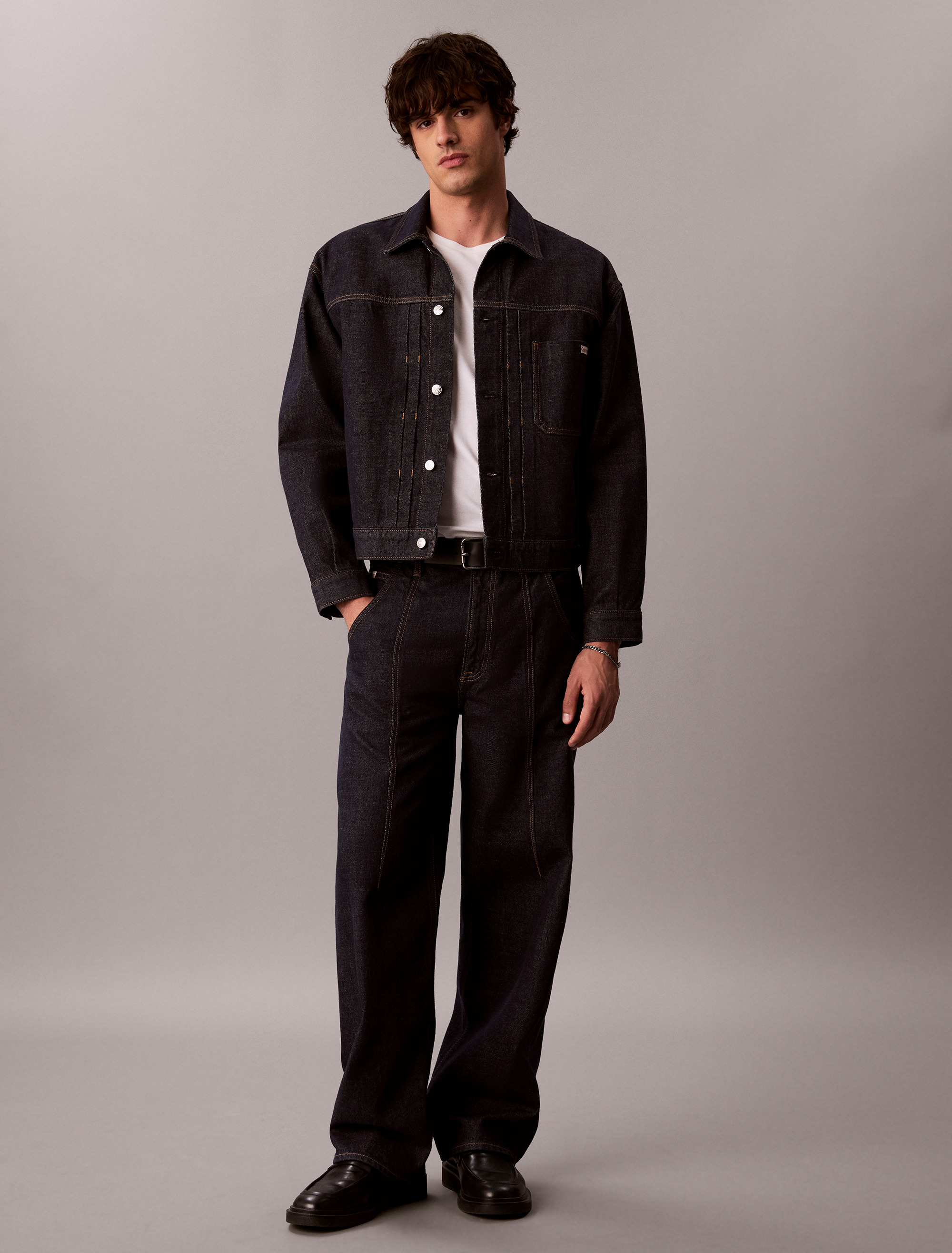 Pleated Denim Trucker Jacket