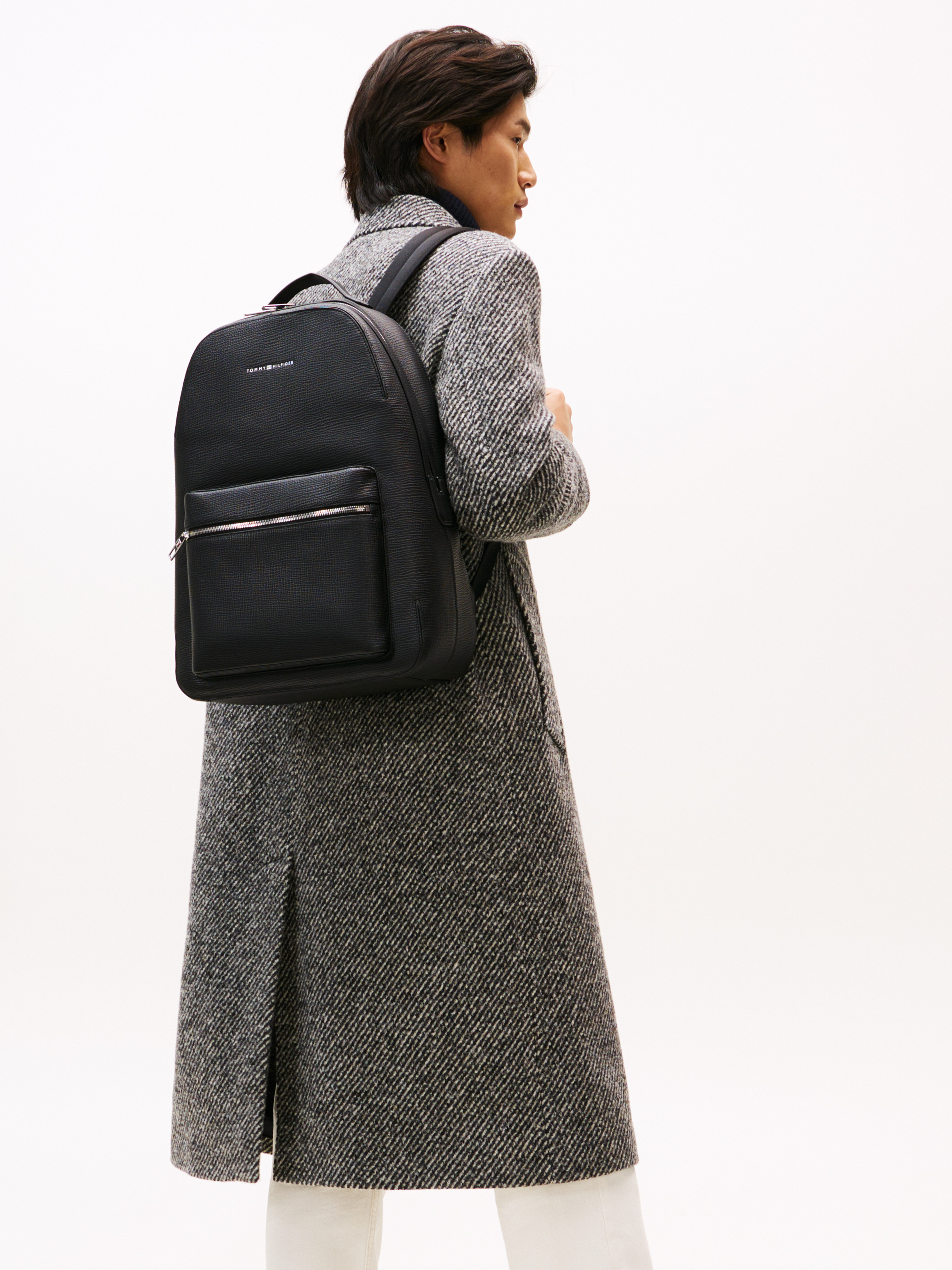 TH Business Leather Double Zip Backpack