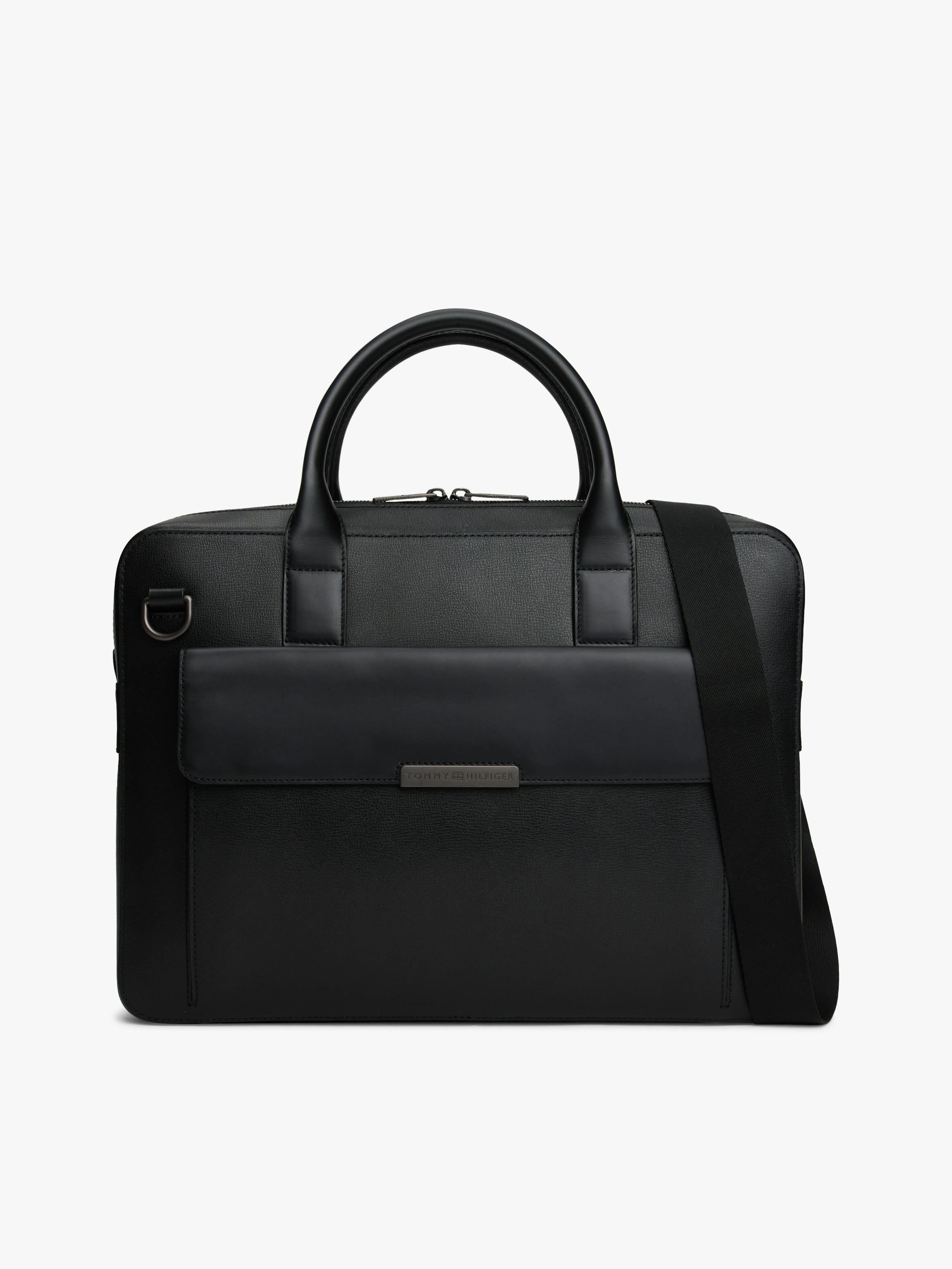 tommy hilfiger laptop bag leather black