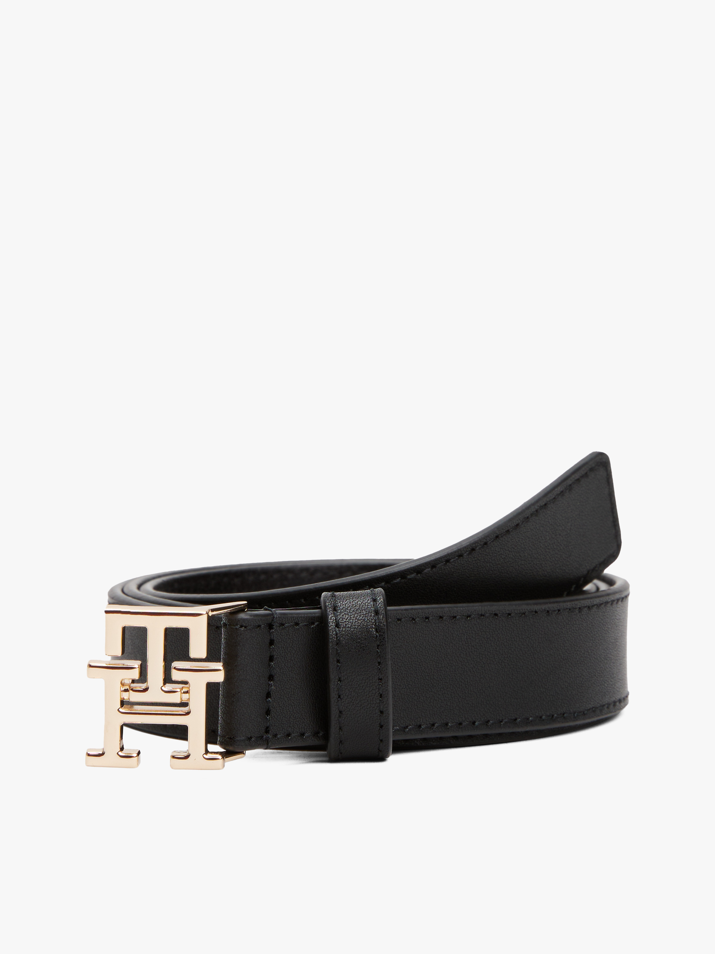 Leather TH Monogram Plaque Buckle Belt