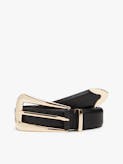 Elongated Rectangular Buckle Leather Belt