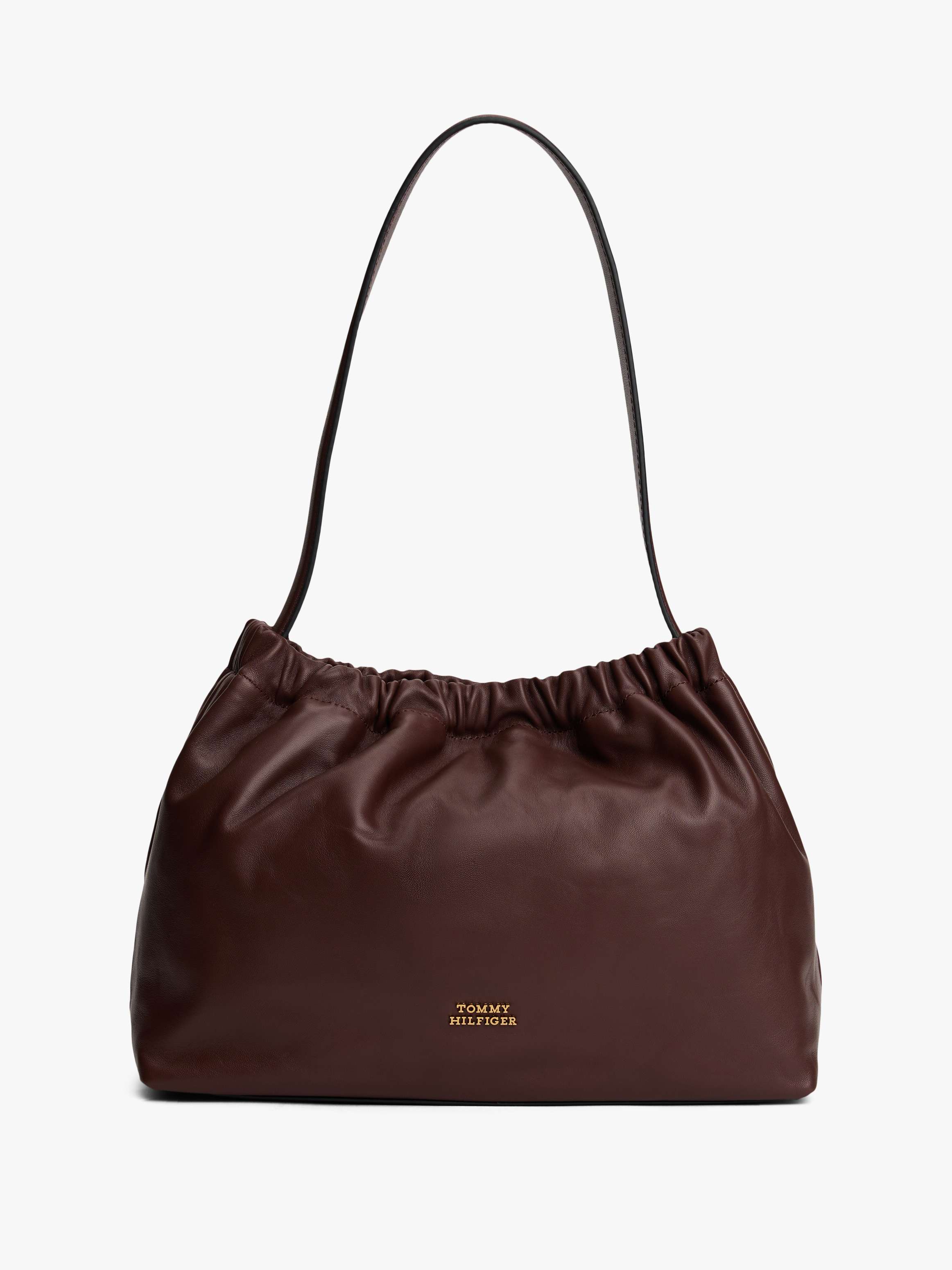 Soft Leather Logo Plaque Shoulder Bag