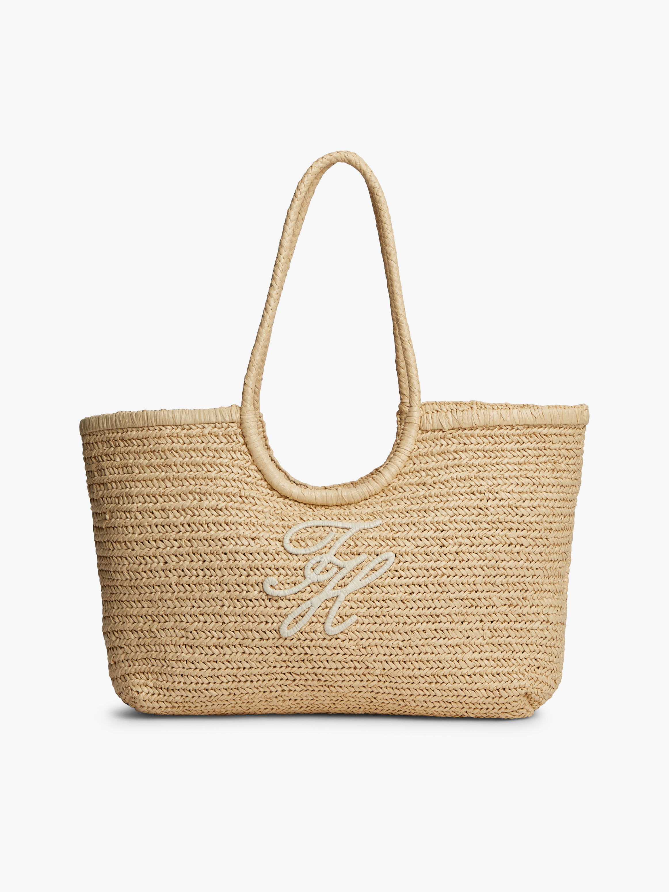 Raffia Textured Logo Tote Bag