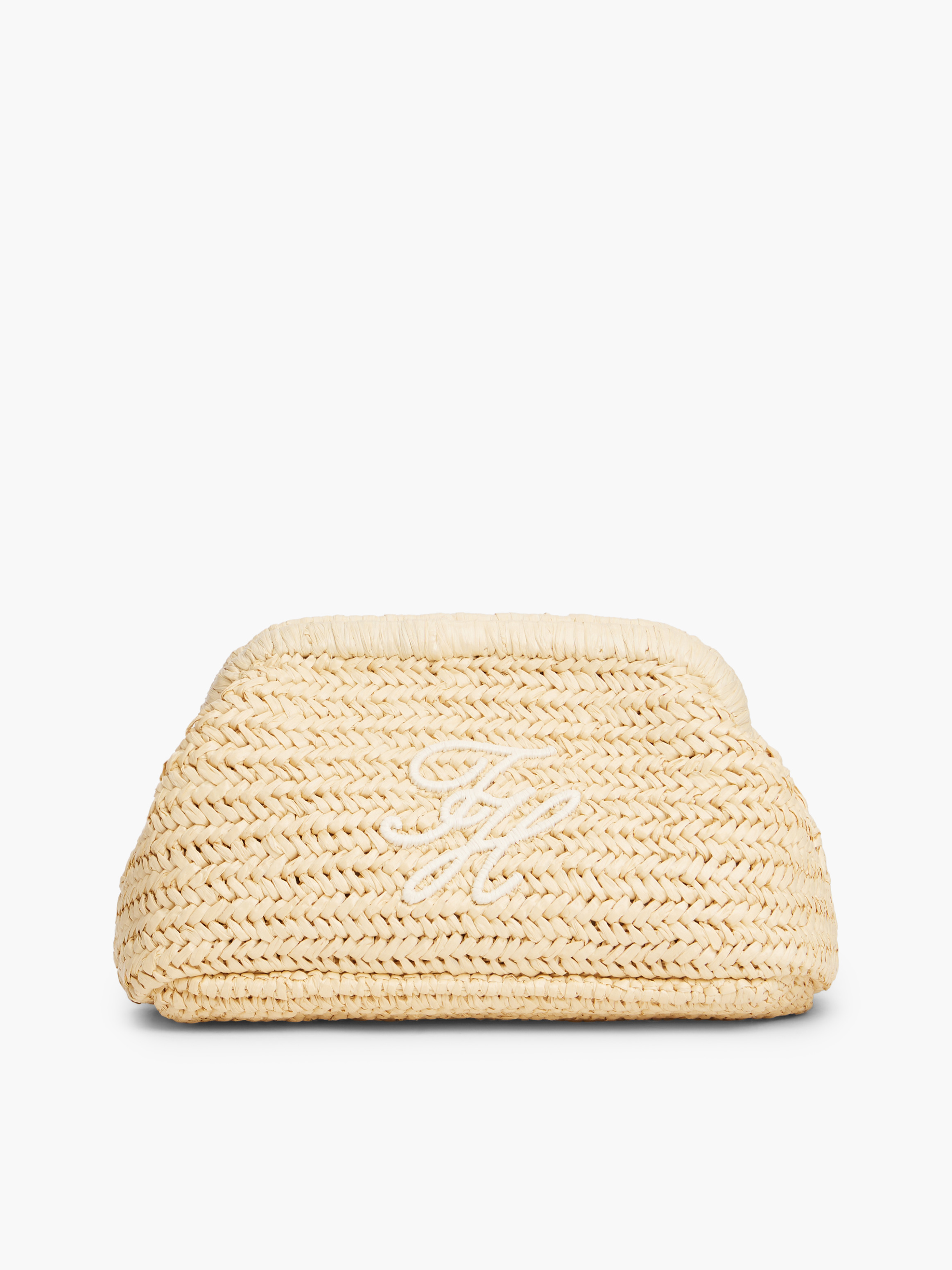 Raffia Textured Logo Clutch
