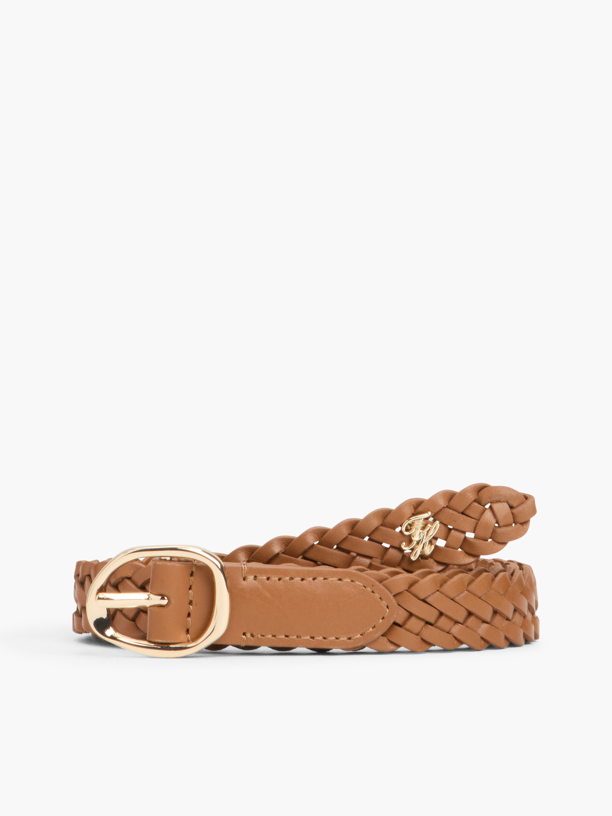 Sculpted Buckle Braided Leather Belt