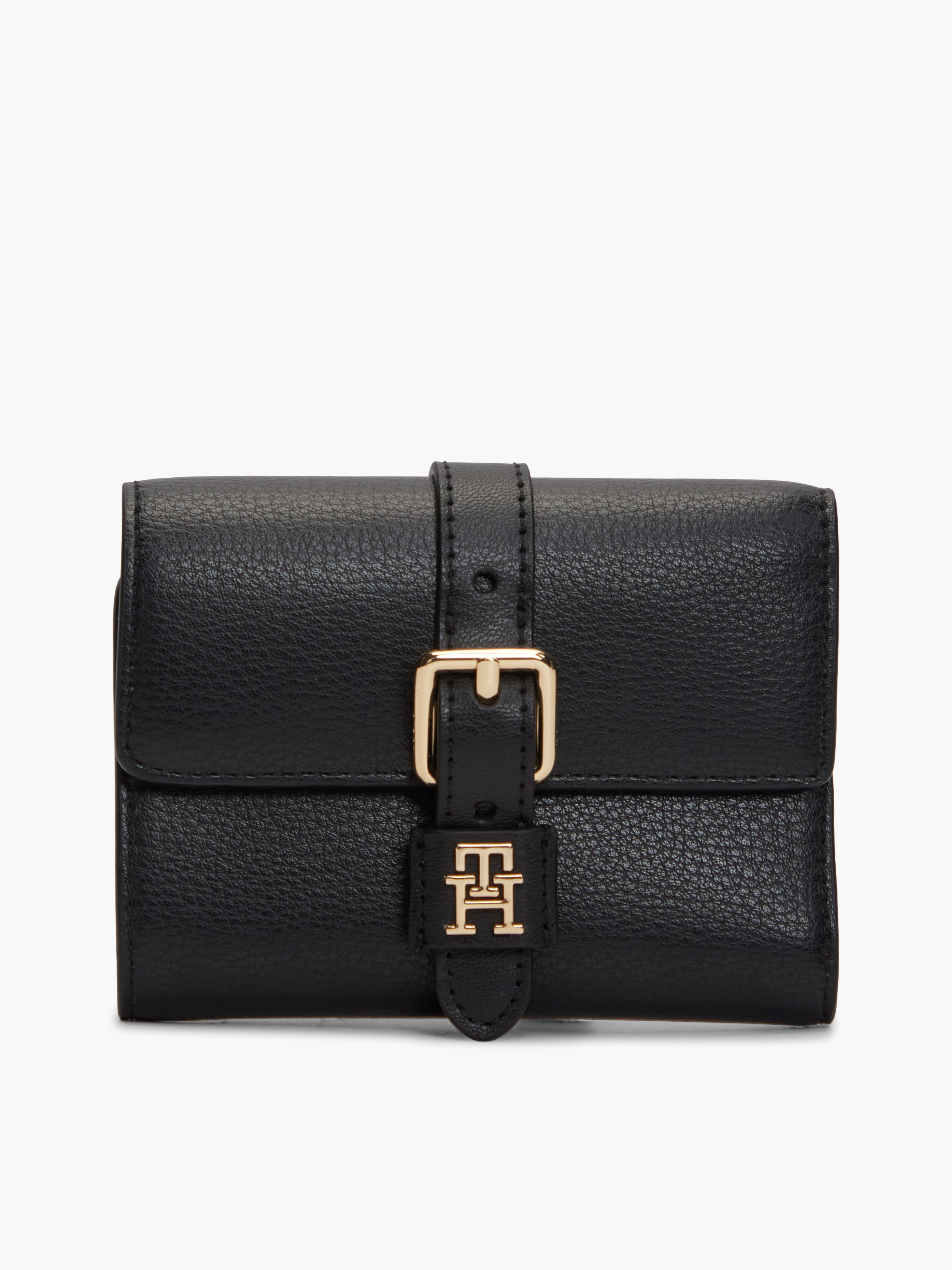 Pebble Grain Buckle Trifold Wallet