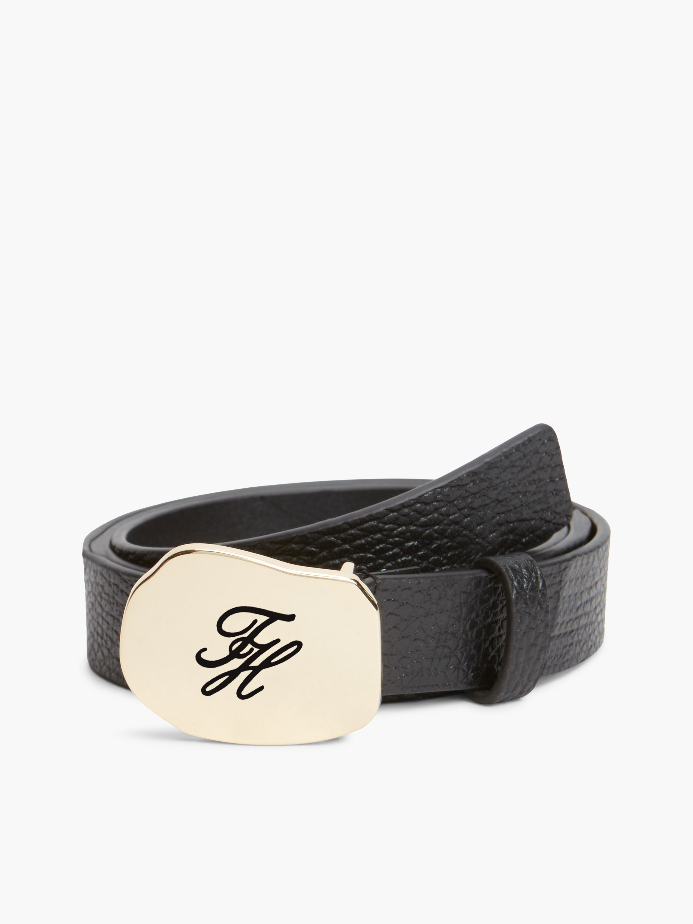 Pebble Grain Leather Logo Plaque Belt