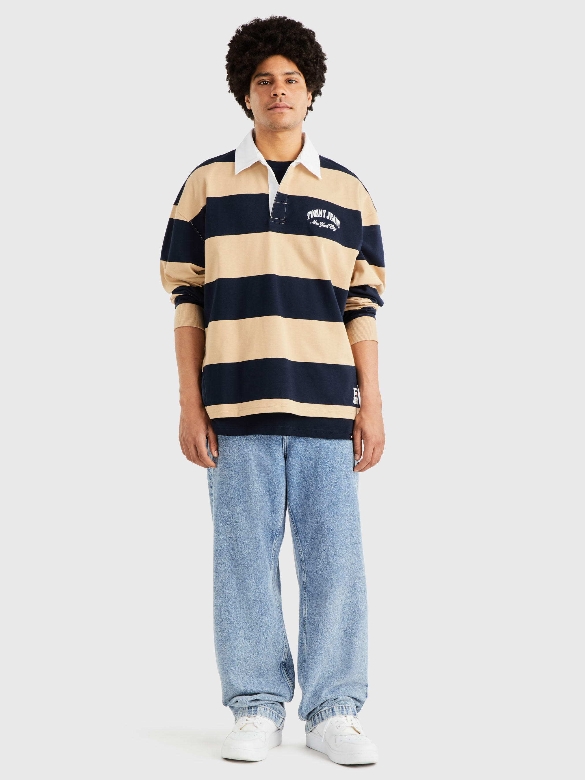 【  JEANS】RELAXED FIT BUTTON RUGBY SWEATSHIRT Relaxed Fit Striped Rugby Sweatshirt | Tommy Hilfiger