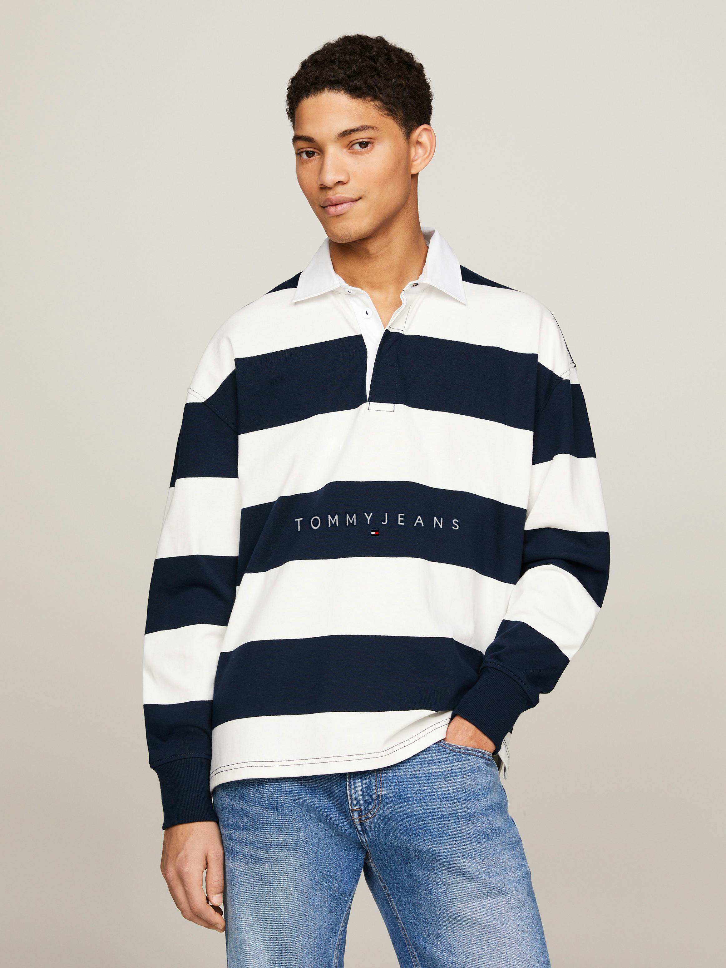 Stripe Relaxed Long Sleeve Rugby Polo Sweatshirts Hoodies