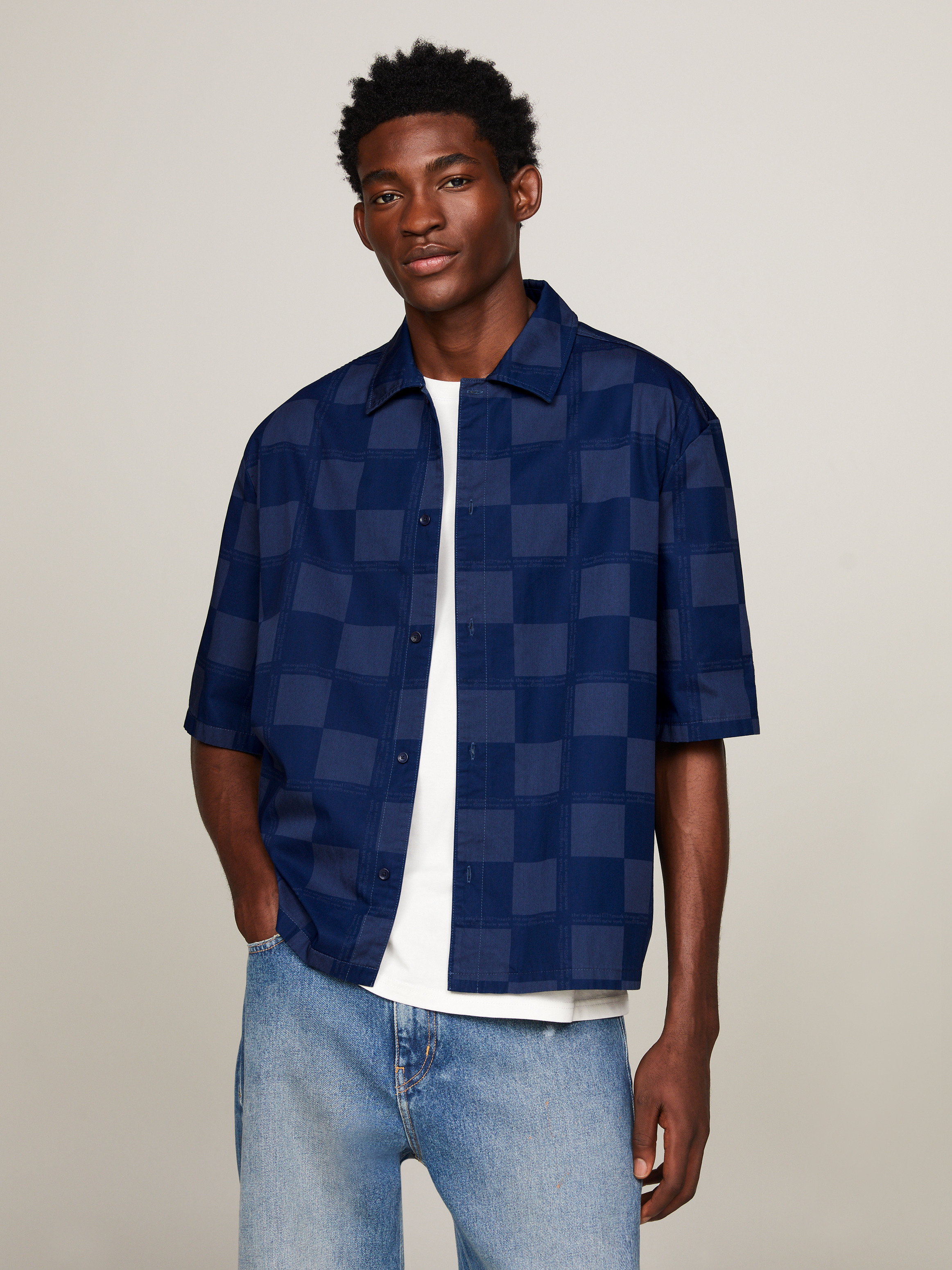 Dual Gender Checkerboard Boxy Short Sleeve Shirt