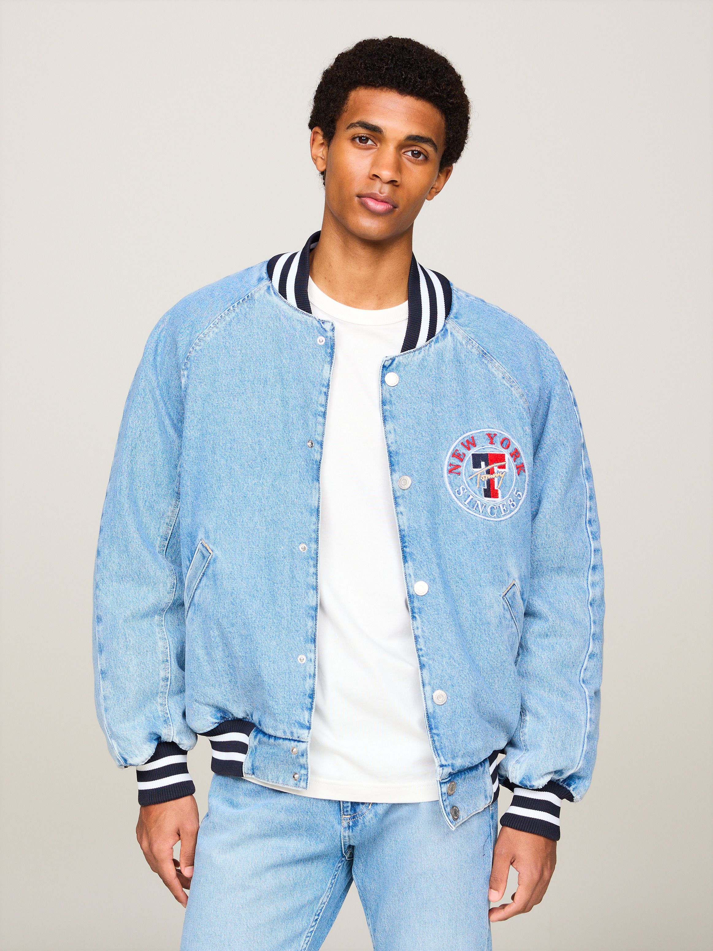 Blue jean bomber jacket best sale