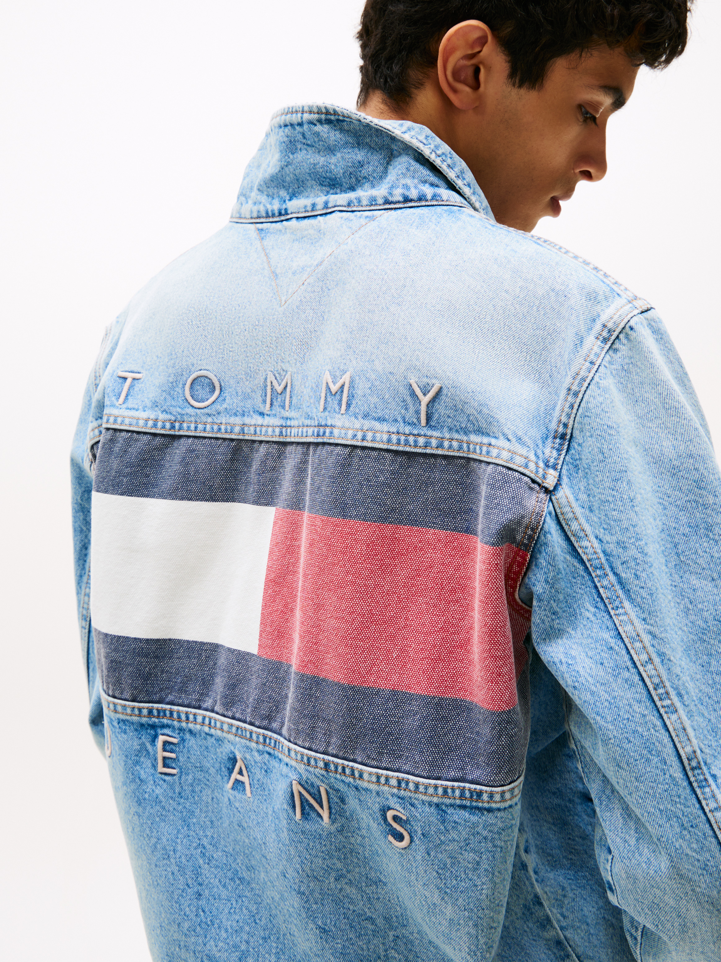 Ryan Back Logo Denim Trucker Jacket | Coats & Jackets | Tommy Jeans