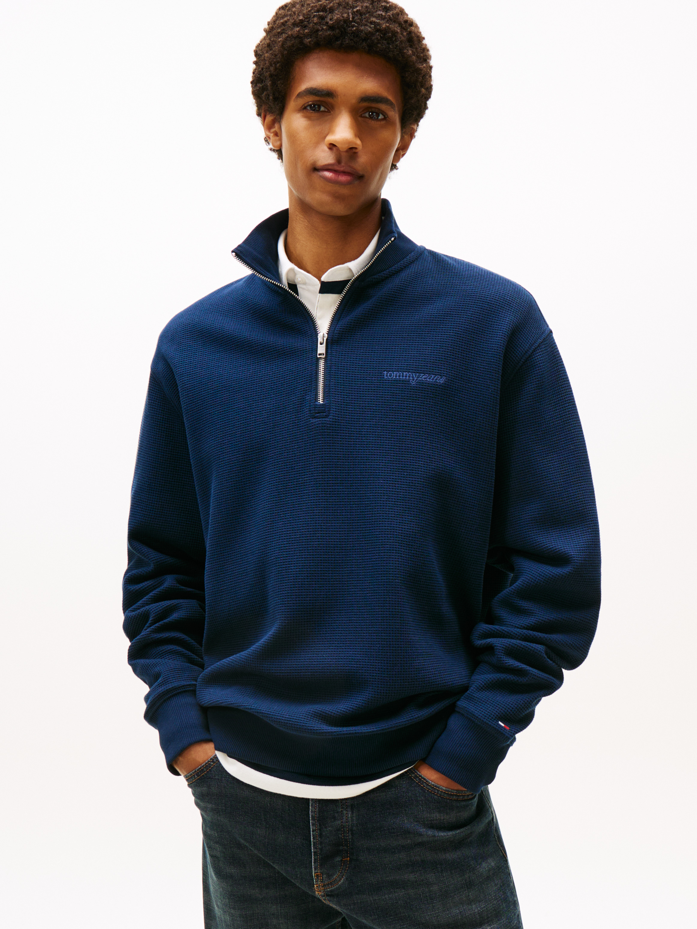Waffle Knit Quarter-Zip Relaxed Jumper
