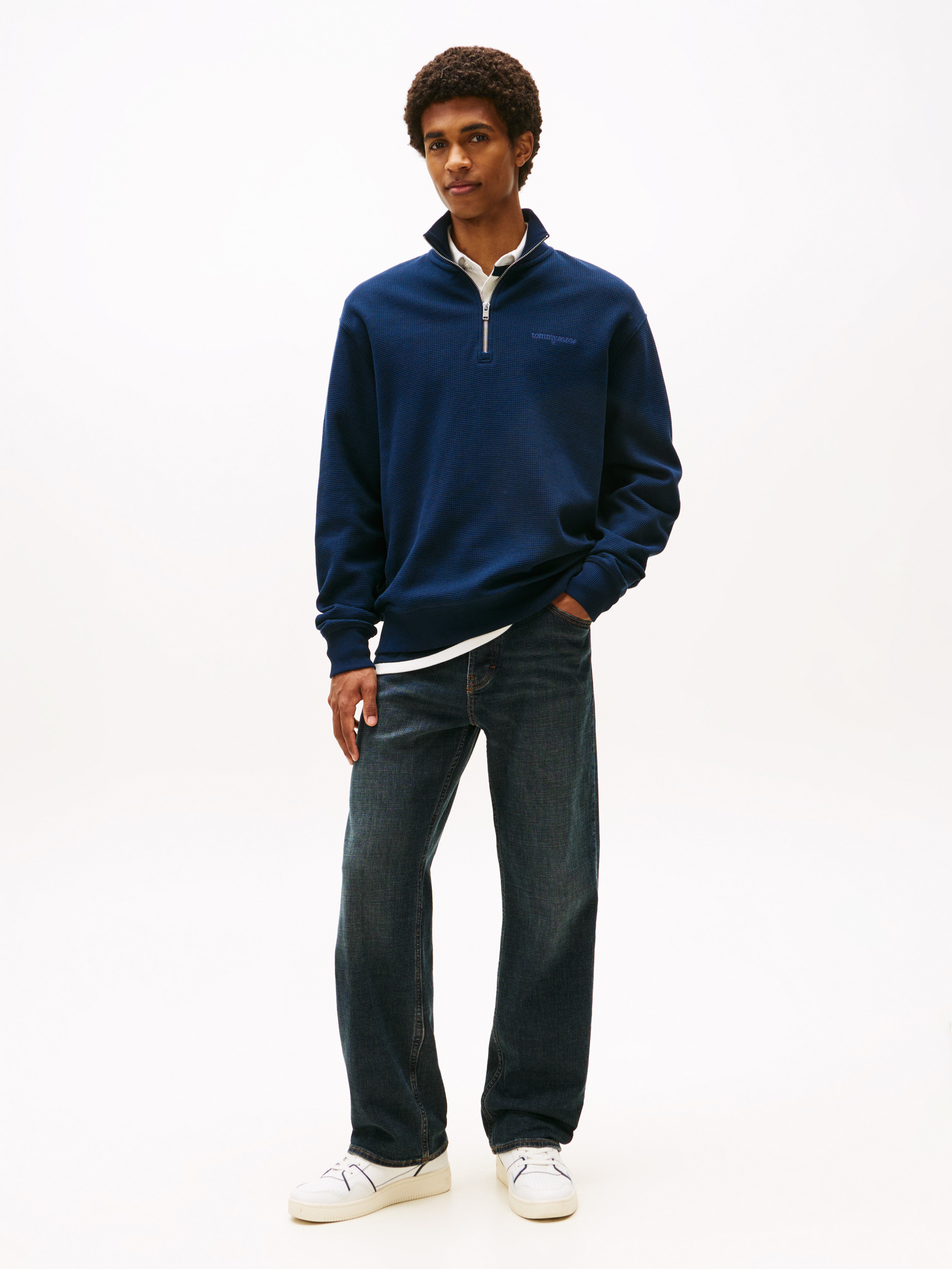 Waffle Knit Quarter-Zip Relaxed Jumper | Sweatshirts & Hoodies