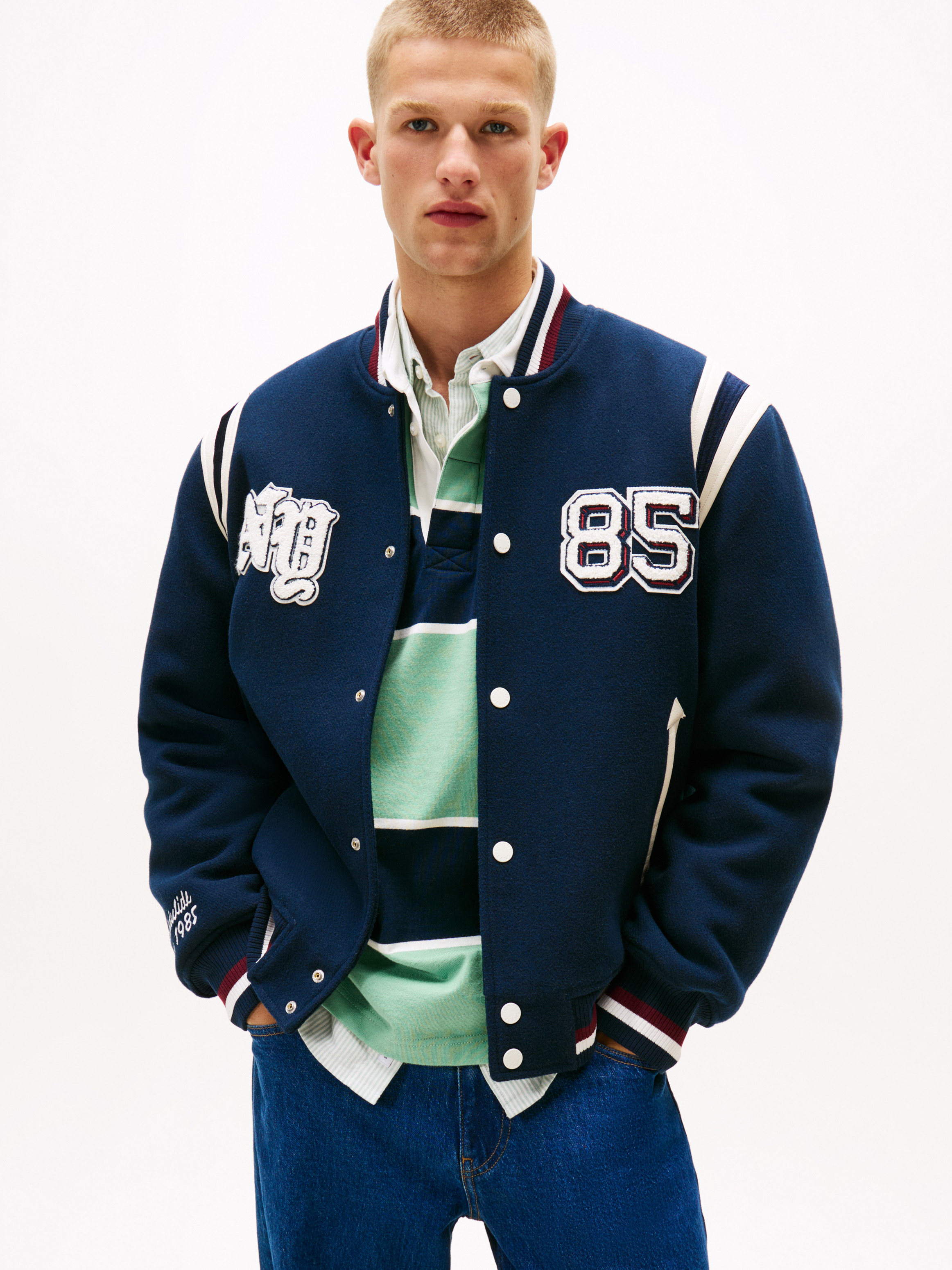 Varsity Logo Appliqué Bomber Jacket With Wool