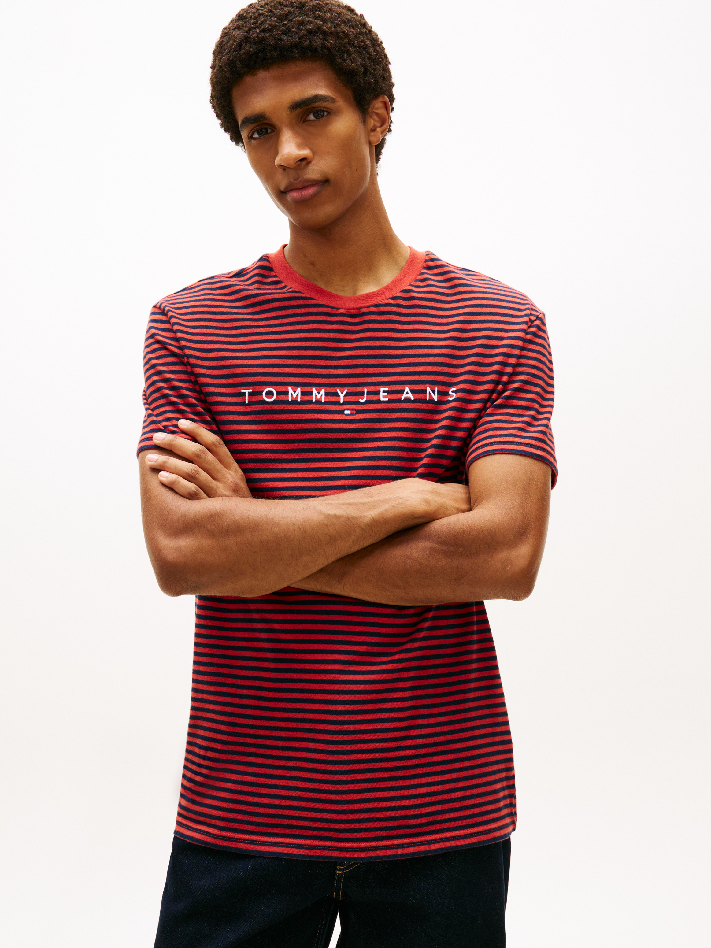 Linear Logo Stripe Crew Neck T-Shirt