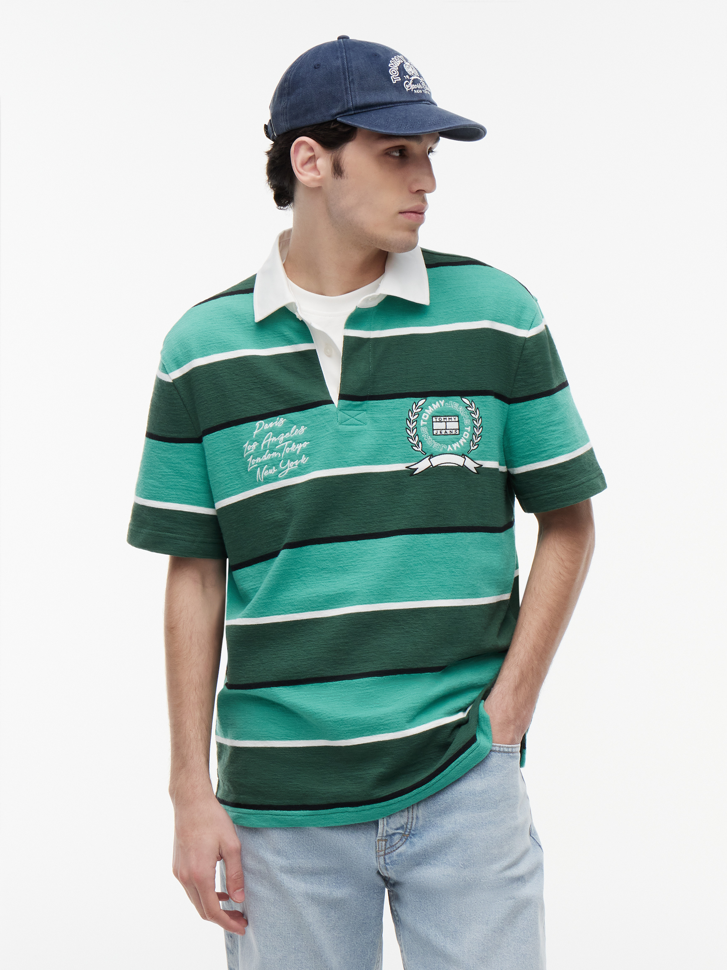 Relaxed Fit Rugby Stripe Embroidery Polo Shirt