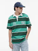 Relaxed Fit Rugby Stripe Embroidery Polo Shirt