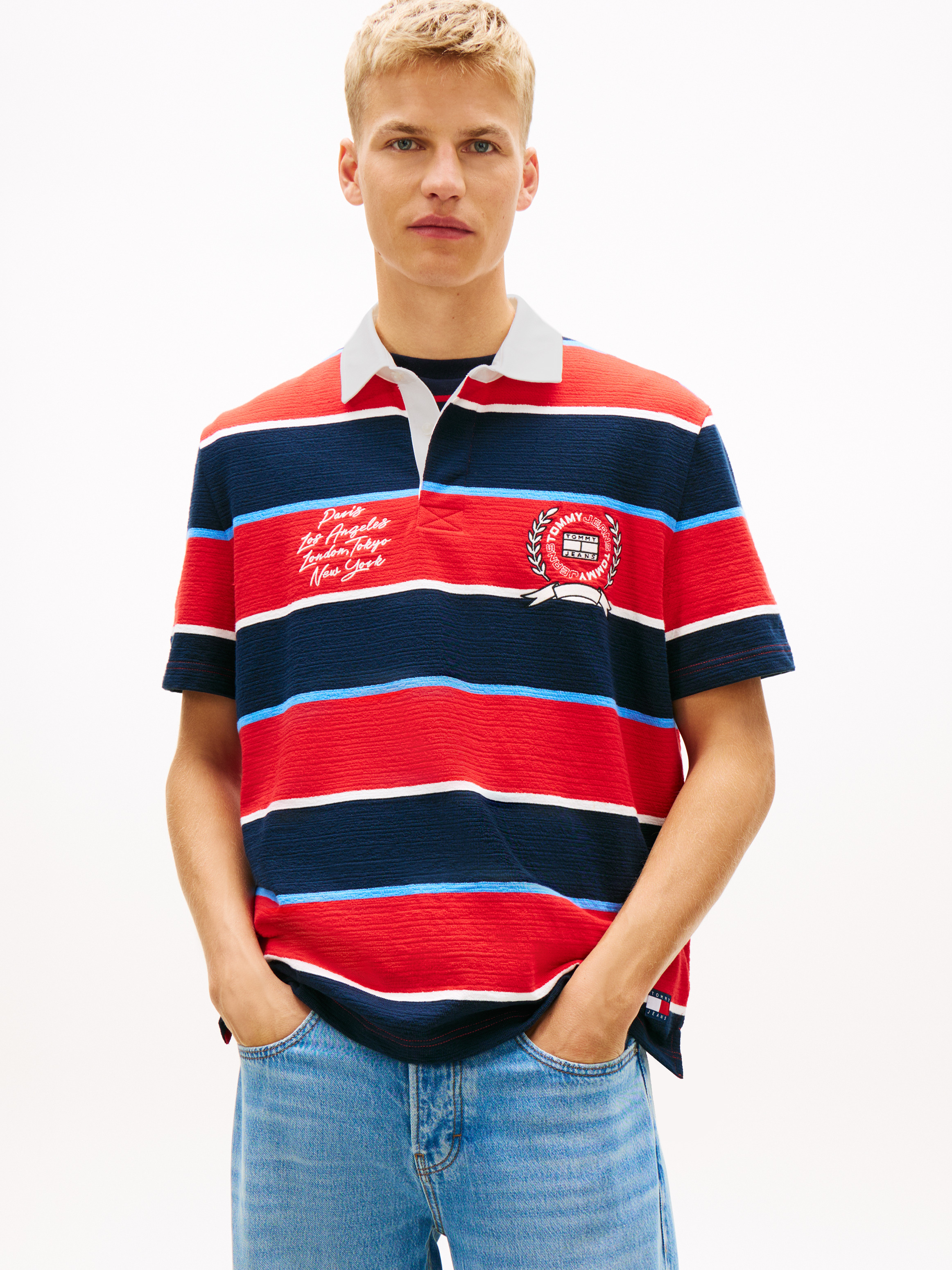 Relaxed Fit Rugby Stripe Embroidery Polo Shirt