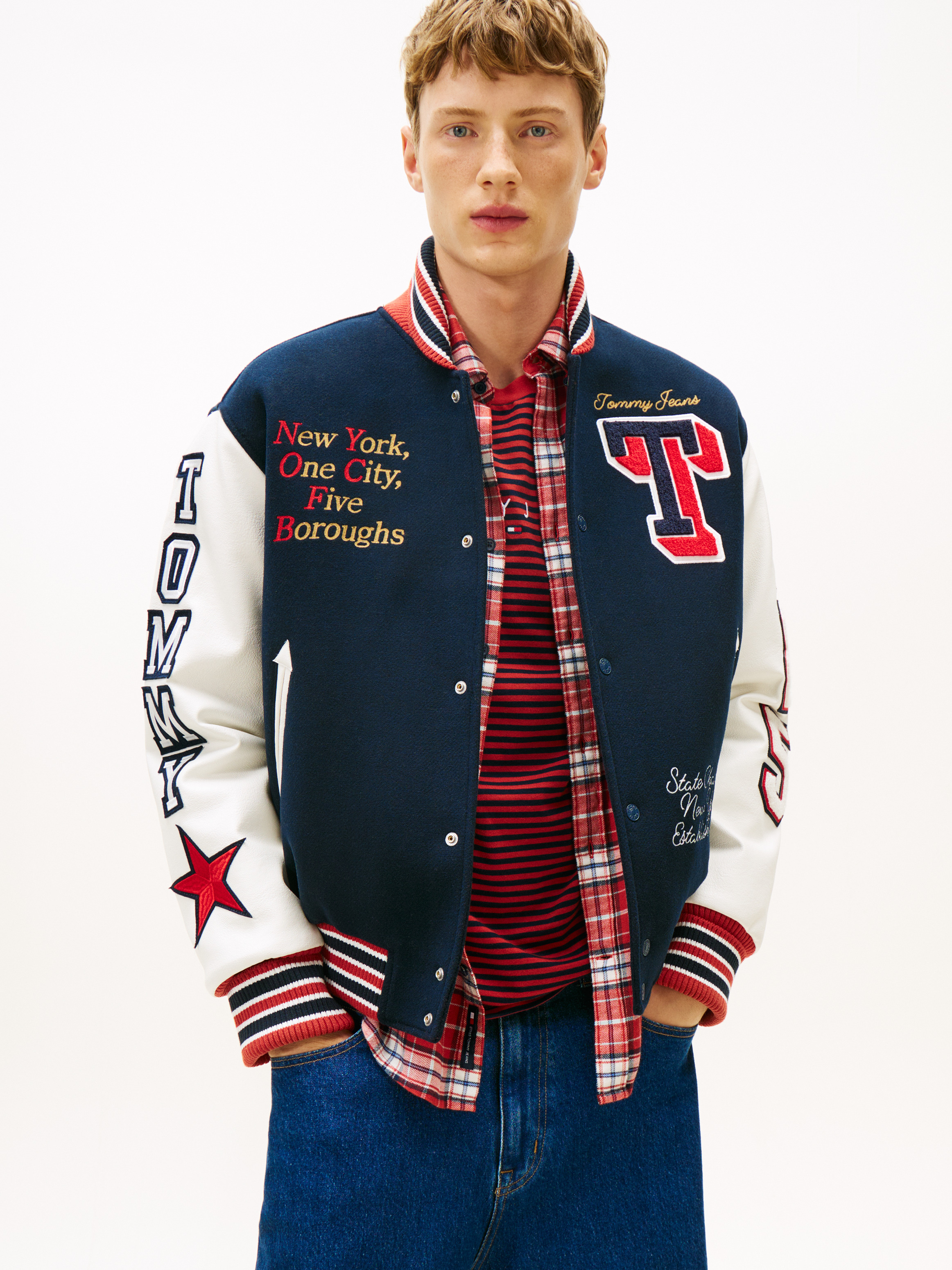 Logo Applique Wool Blend Varsity Jacket