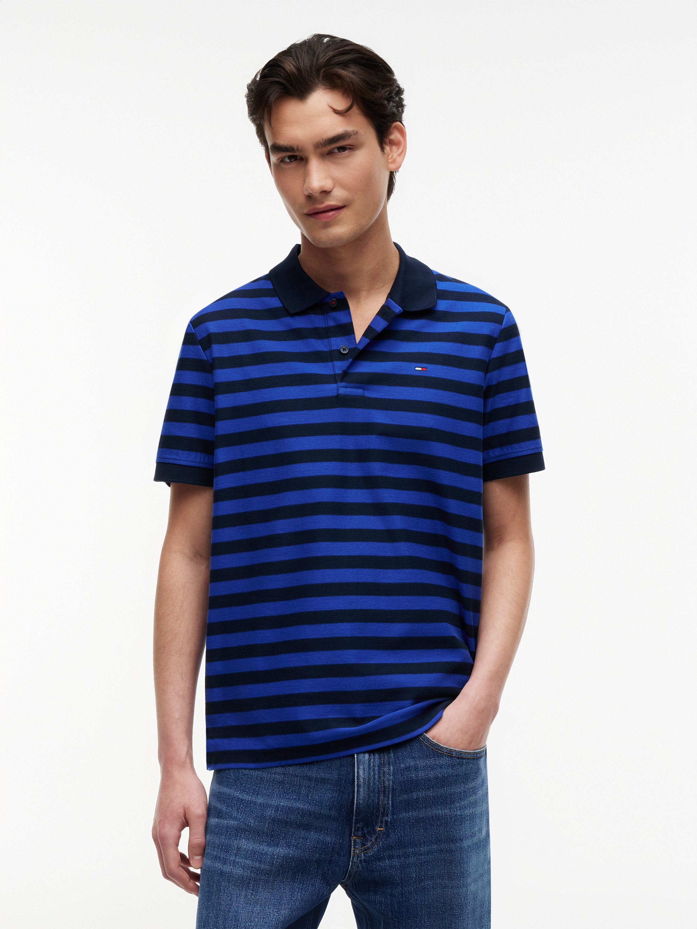Regular Fit Stripe Jersey Polo Shirt
