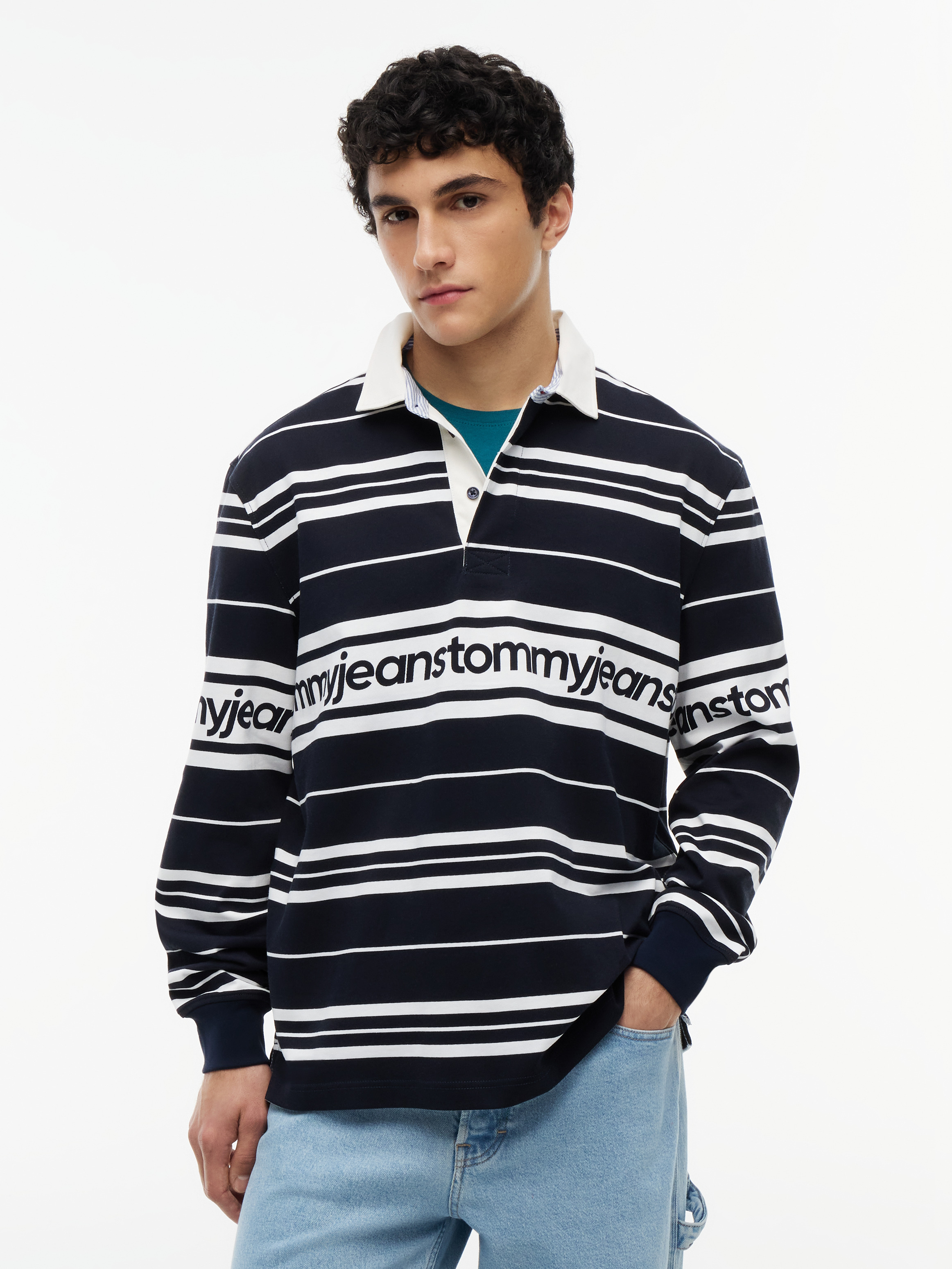 Relaxed Fit Logo Stripe Rugby Shirt