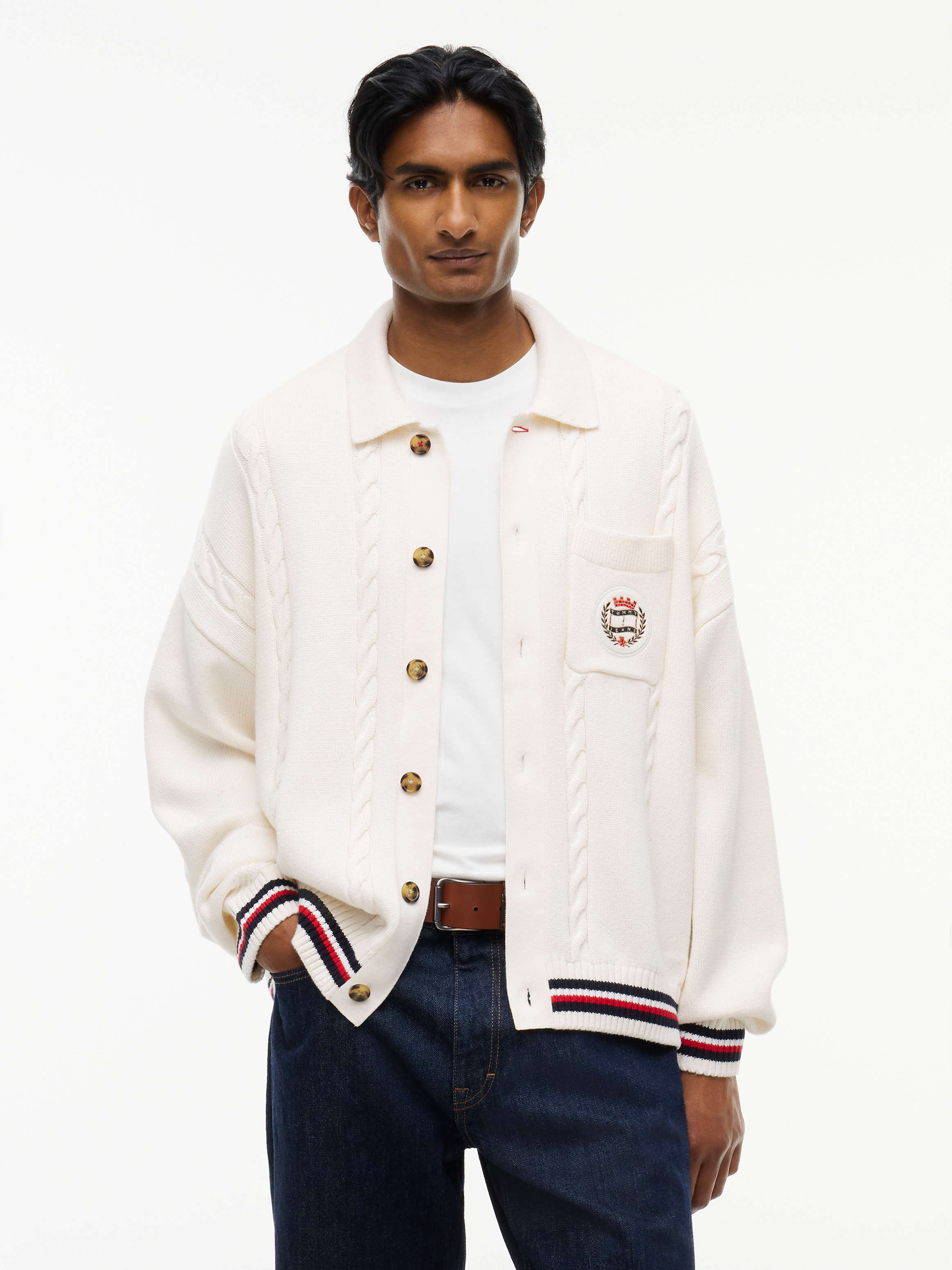 Cable Knit Polo Collar Relaxed Cardigan