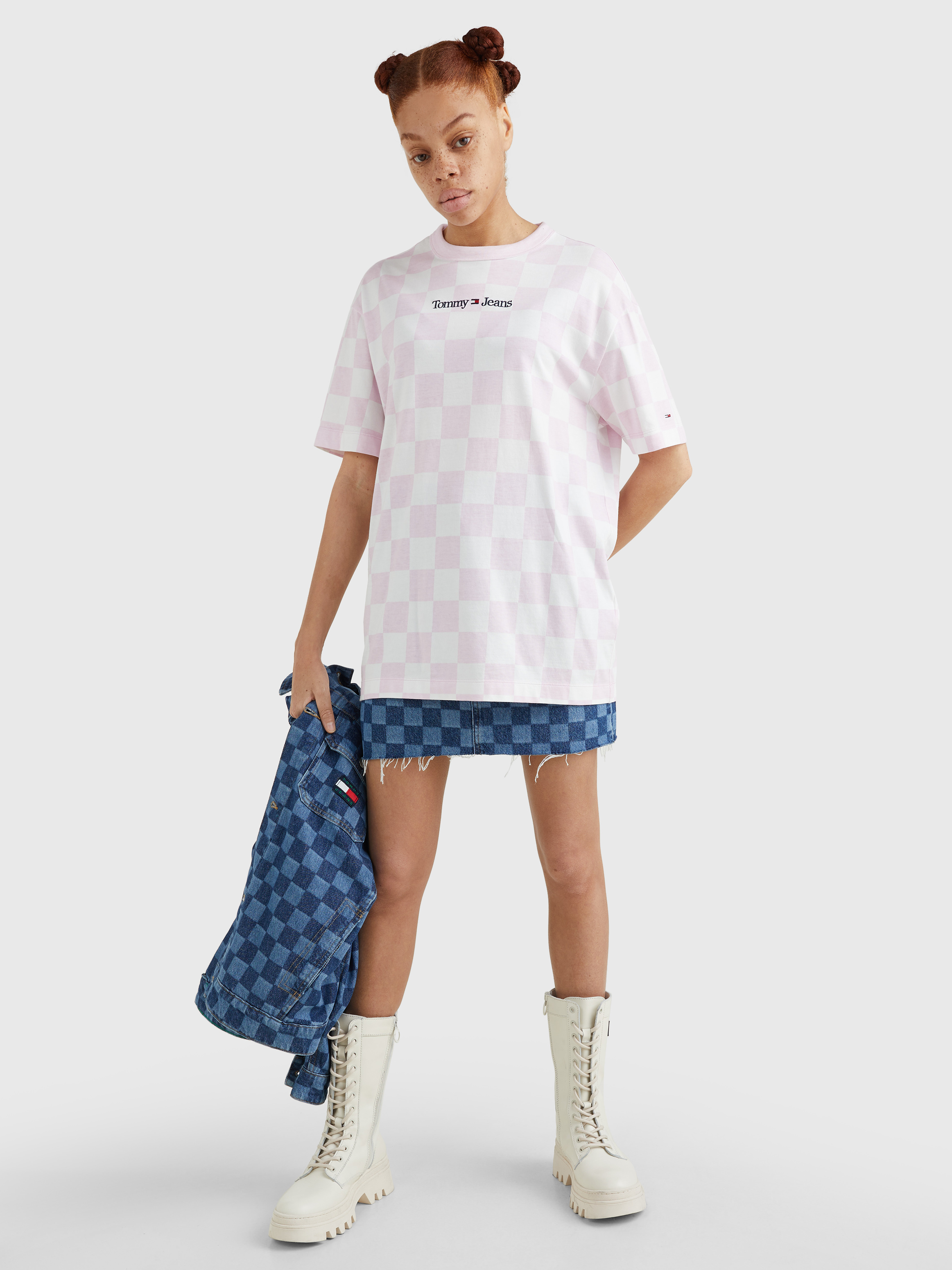 Checkerboard cheap denim skirt